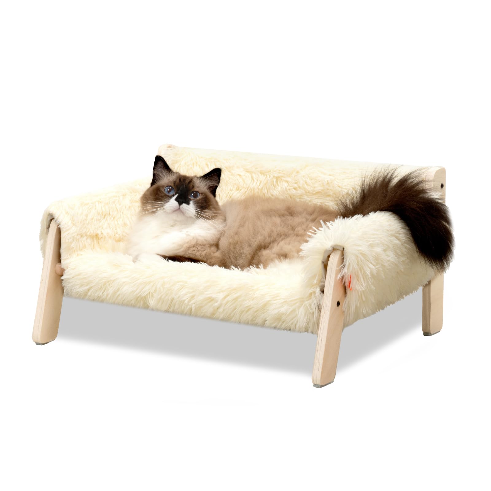 MEWOOFUN Cat Couch Bed, Pet Sofa for Indoor Cats Wooden Indoor Elevated Cat Beds with Removable Mattress Cover Suitable for Kitt