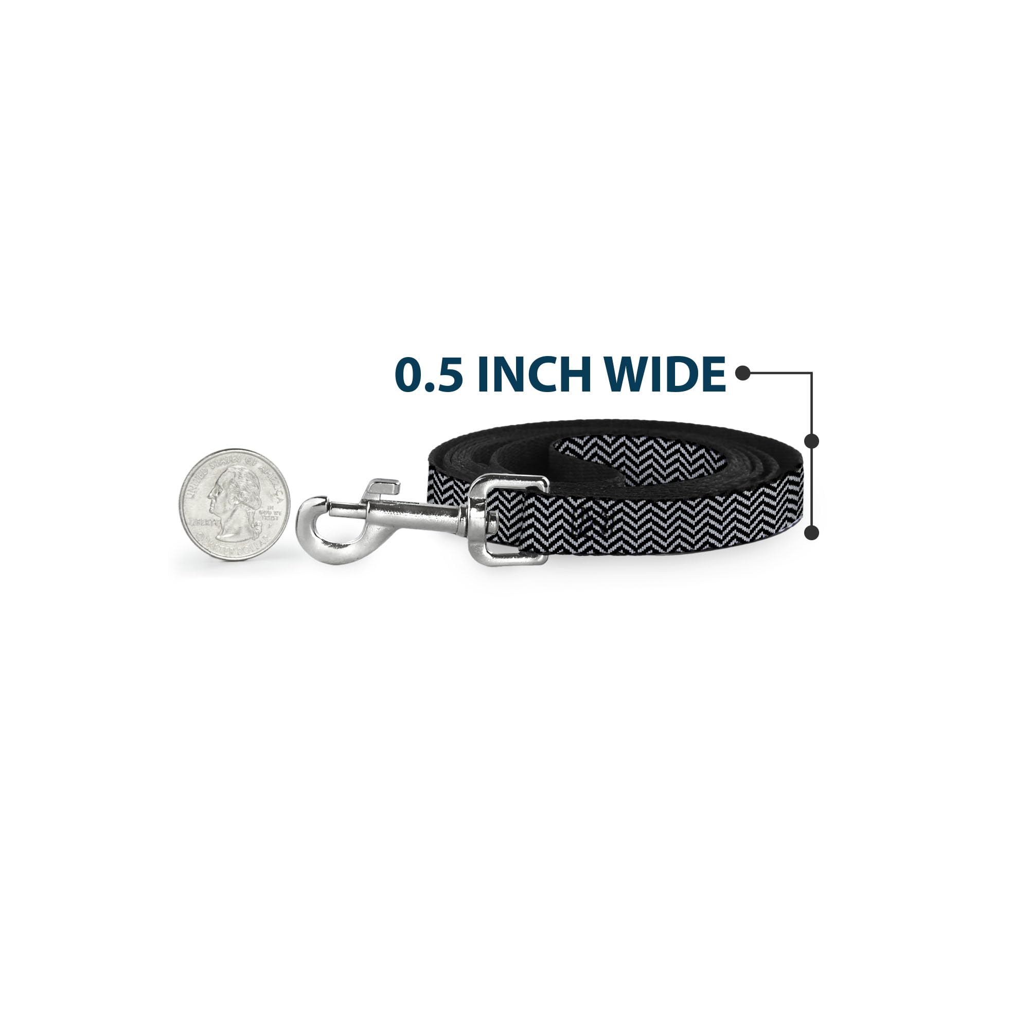 Buckle-Down Pet Leash - Herringbone Jagged Black/White - 6 Feet Long - 1.5 Wide