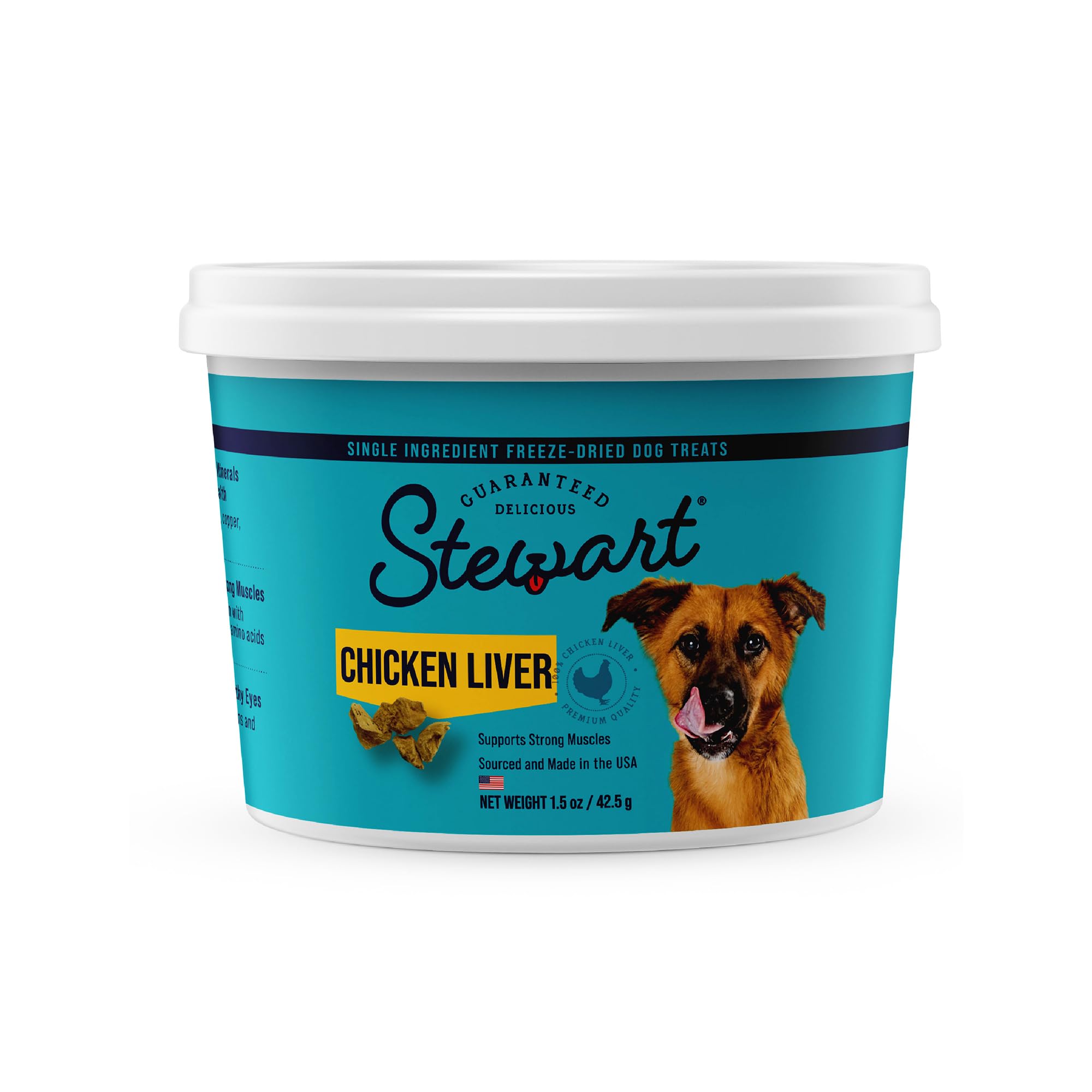 Stewart Single Ingredient Freeze Dried Raw Dog Treats, Chicken Liver, 1.5 Ounce Resealable Tub, Training Treats or Meal Topper D
