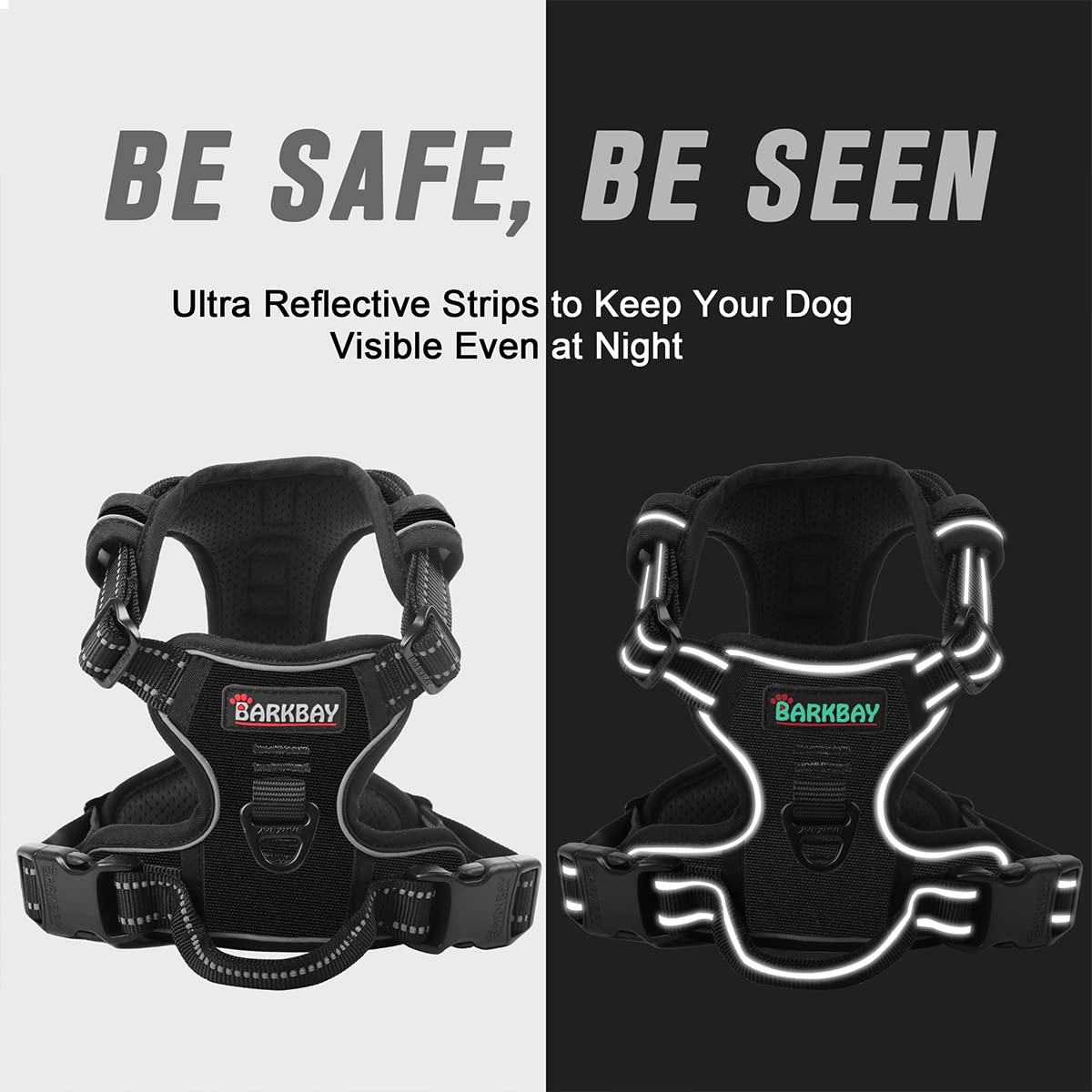 Barkbay No Pull Dog Harness Front Clip Heavy Duty Reflective Easy Control Handle For Large Dog Walking(Black,Xl)