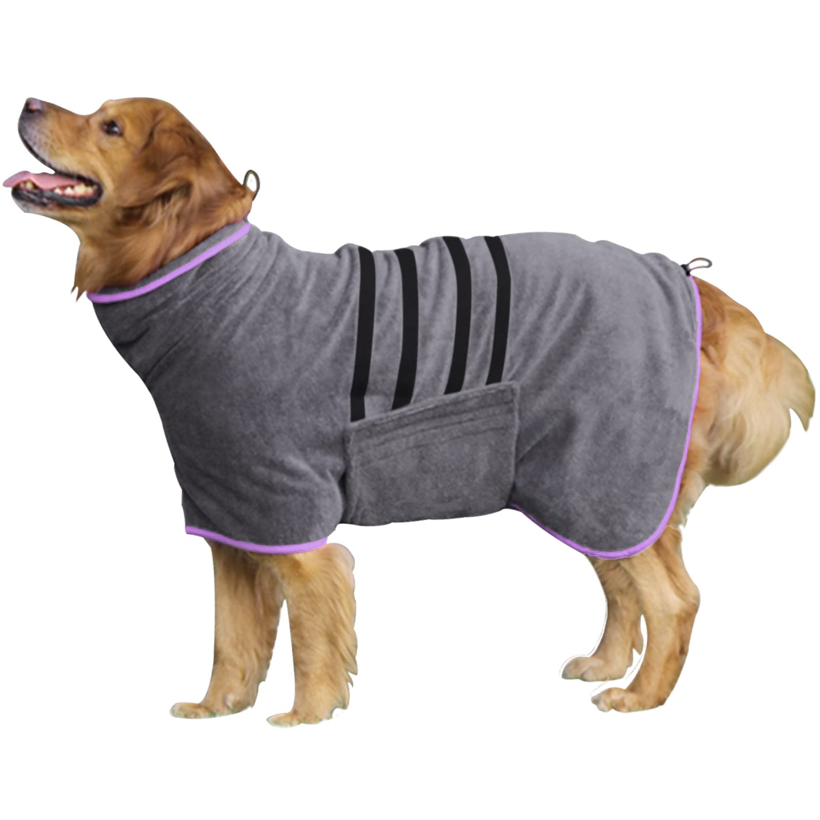 Hhimyoct Dog Drying Coat - Fast Drying Dog Towel Robe - Microfiber Super Absorbent Pet Bathrobe, Adjustable Collar & Belly Strap