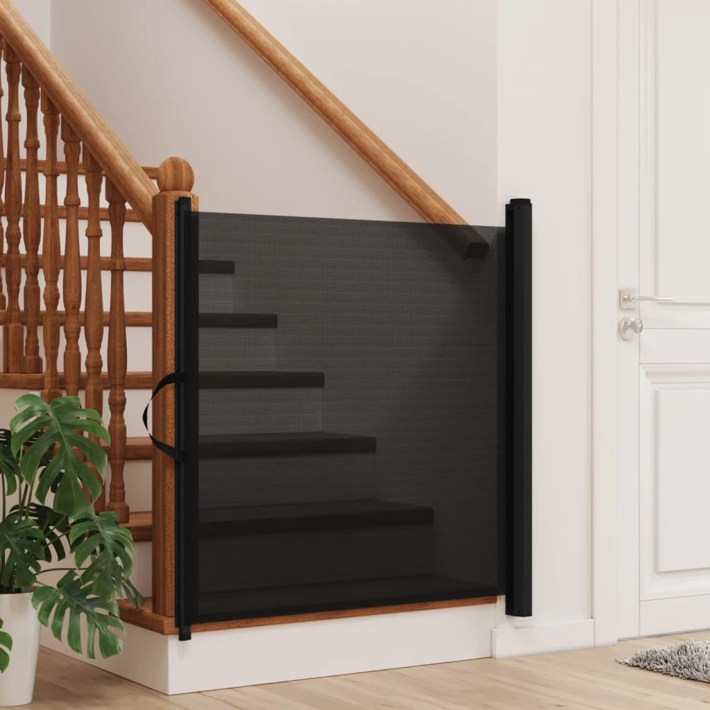 vidaXL - Retractable Pet Gate Dog Barrier Fence - Kitchen/Bedroom/Stair - Black - 32.5 x 49.2 inches, Durable Polyester & Metal