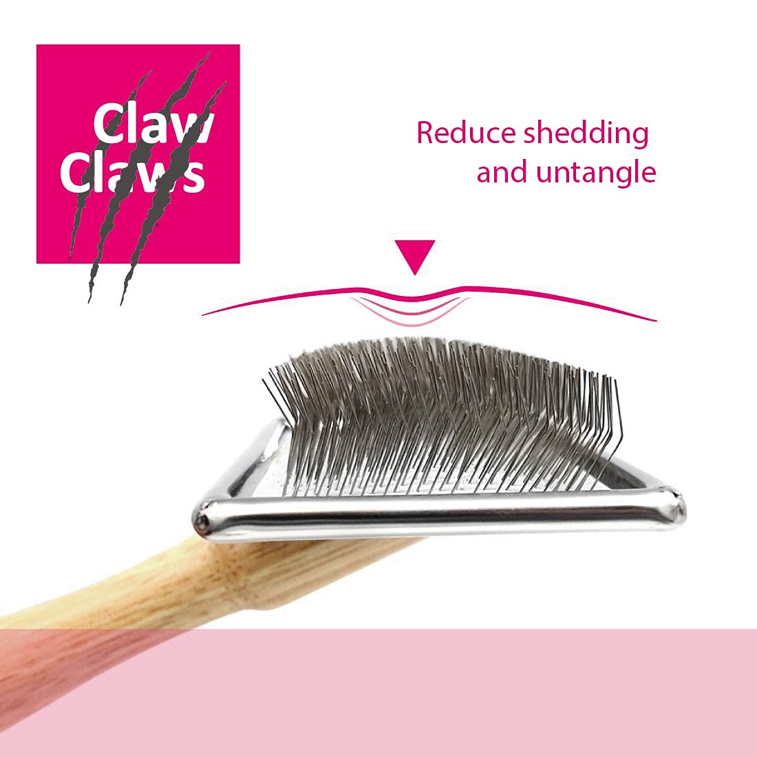 Claw Claws Pet Slicker Brush For Medium Dogs, Wooden Handle With Stainless Steel Soft Pins, Gently Remove Tangled, Loose Undercoat And Mats Hair, Pet Grooming Brush Tool (6.6')