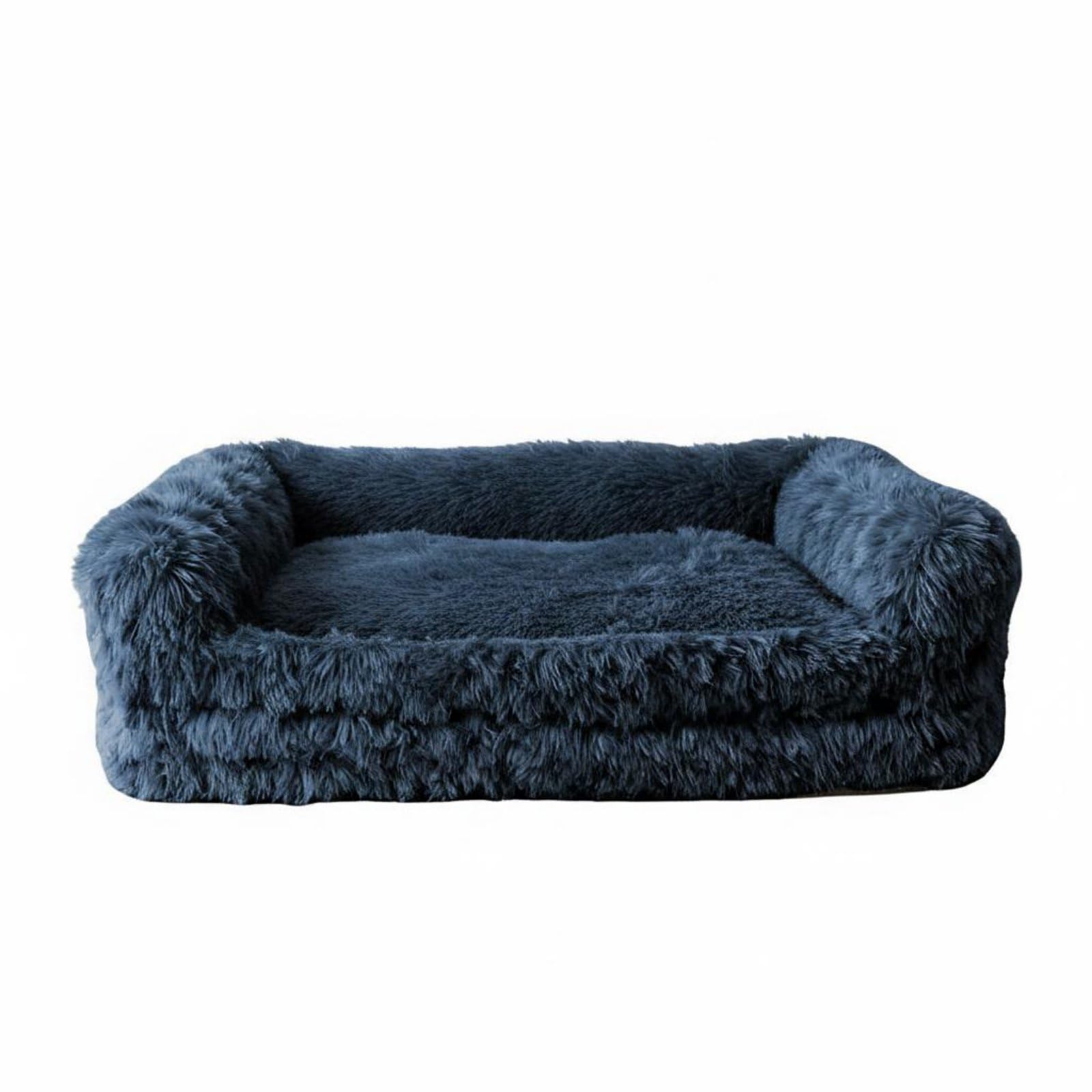 Foldable Design Soft Dog Lounge Bed Thick Sponge Filling Soft Faux Plush Pet Bed Removable Cover Faux Plush Pet Sofa for Dogs, C