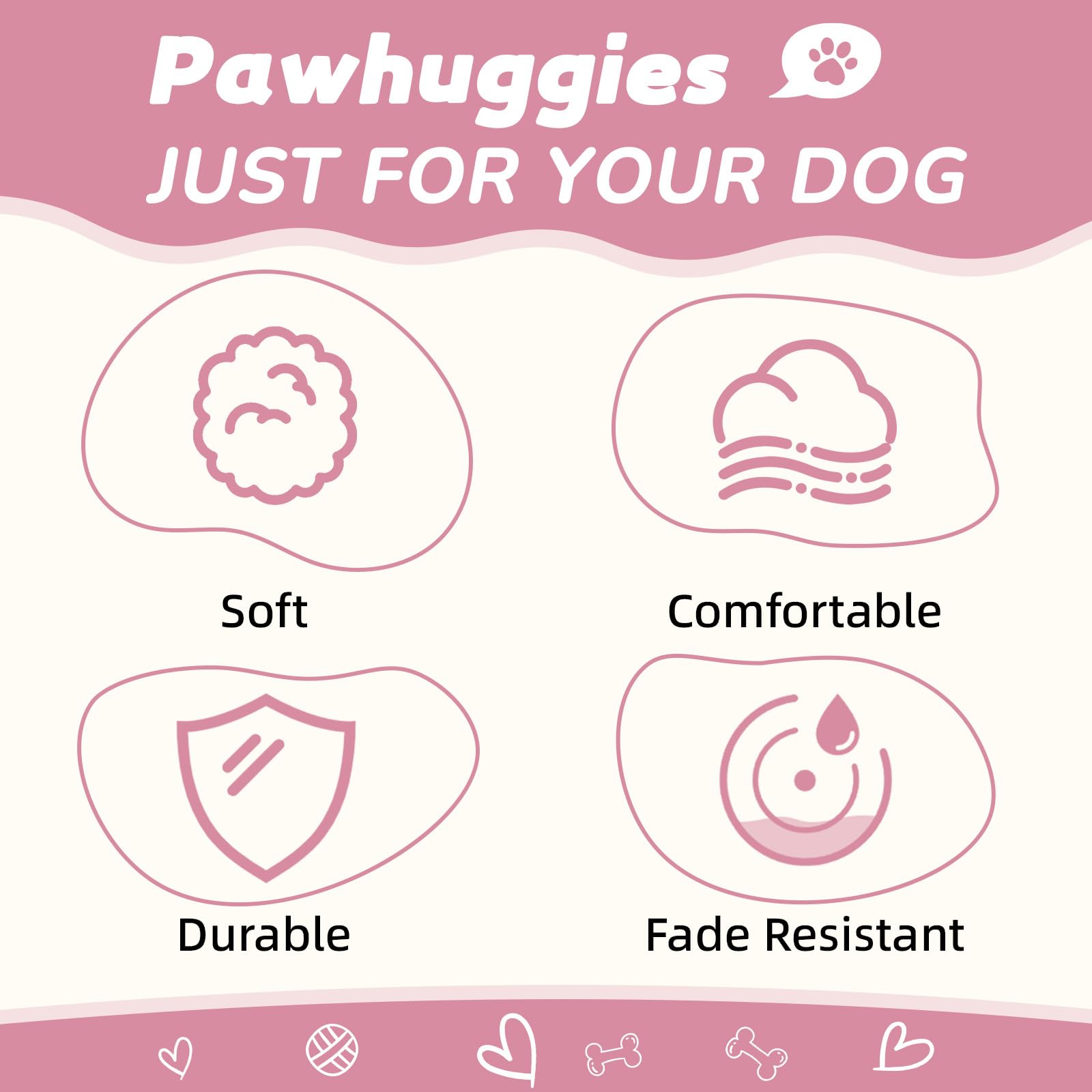 Pawhuggies Pink Dog Collar For Medium Size Dog, Breathable, Anti-Odor & Soft, Comfortable For Sensitive Skin Puppies, 90% Bamboo