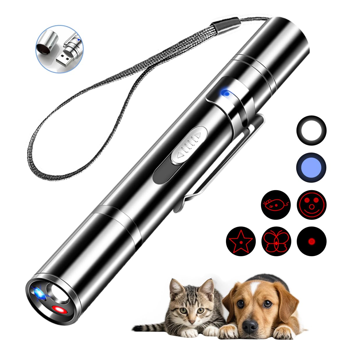 Rumcut Laser Pointer Cat Toys, Cat Laser Pointer Toy With Three Light Modes, Five Adjustable Patterns,Usb Portable Charging, Int