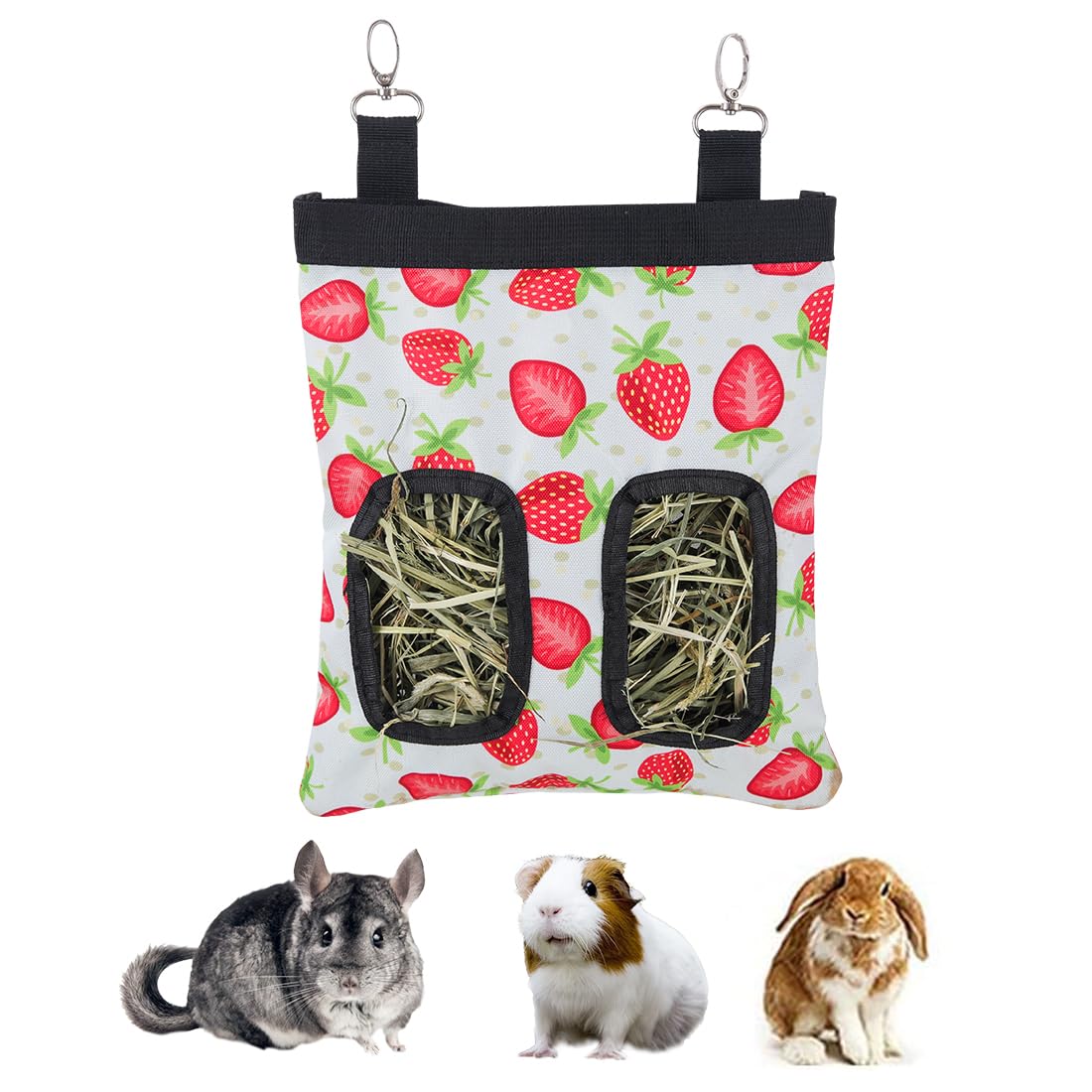 DZWLKJ Guinea Pig & Rabbit Hay Feeder - Hanging Feeder Sack for Small Pets, Stainless Steel, 600D Oxford