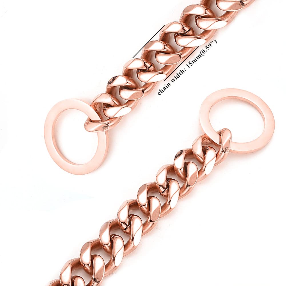 Rumypet Rose Gold Dog Chain Collar 11Mm/15Mm/19Mm Stainless Steel Cuban Link Chain Collar For Small Medium Large Dogs(15Mm,14Inc