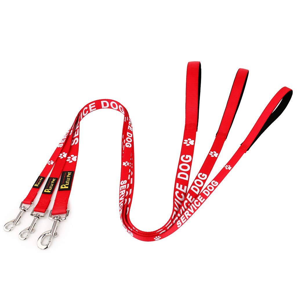 Plutus Pet Service Dog Leash with Soft Neoprene Padded Handle,Printed in Large Letters on Both Sides,4ft Long,Red,1'' Wide for L