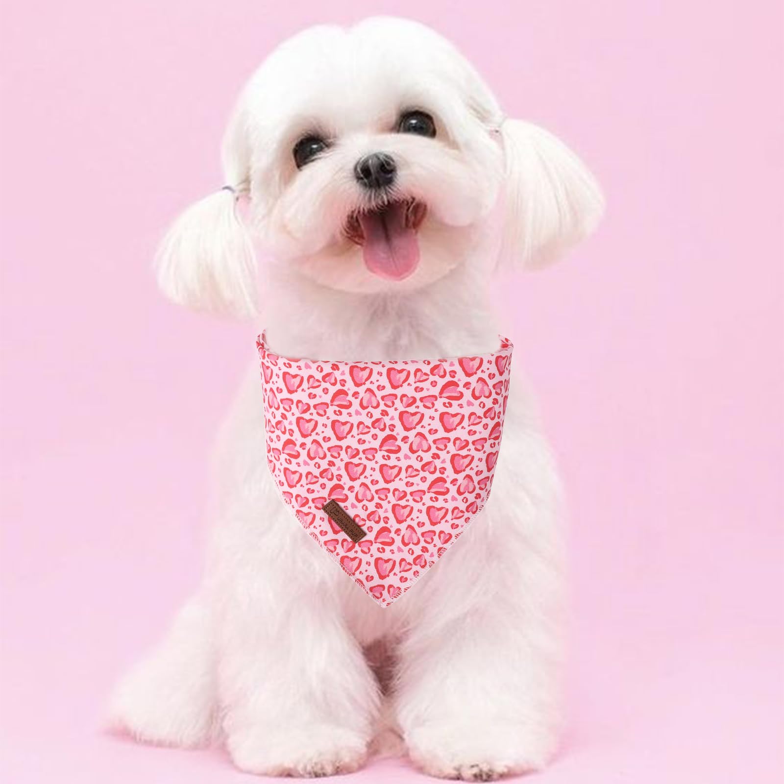 Up Urara Pup Valentine Triangle Pink Heart Bandana, Cotton Kerchief For Small To Medium Dogs Or Cats, Adorable Puppy Or Boy Dog