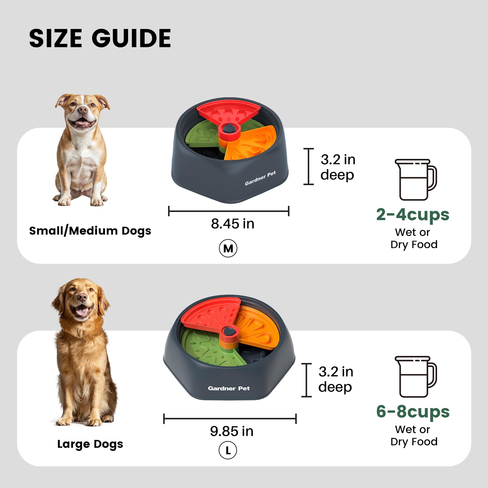 Gardner Pet Adjustable Slow Feeder Bowl For Medium/Large Dogs - 9.85'' L Size With Suction Base, Detachable Puzzle Insert & Free