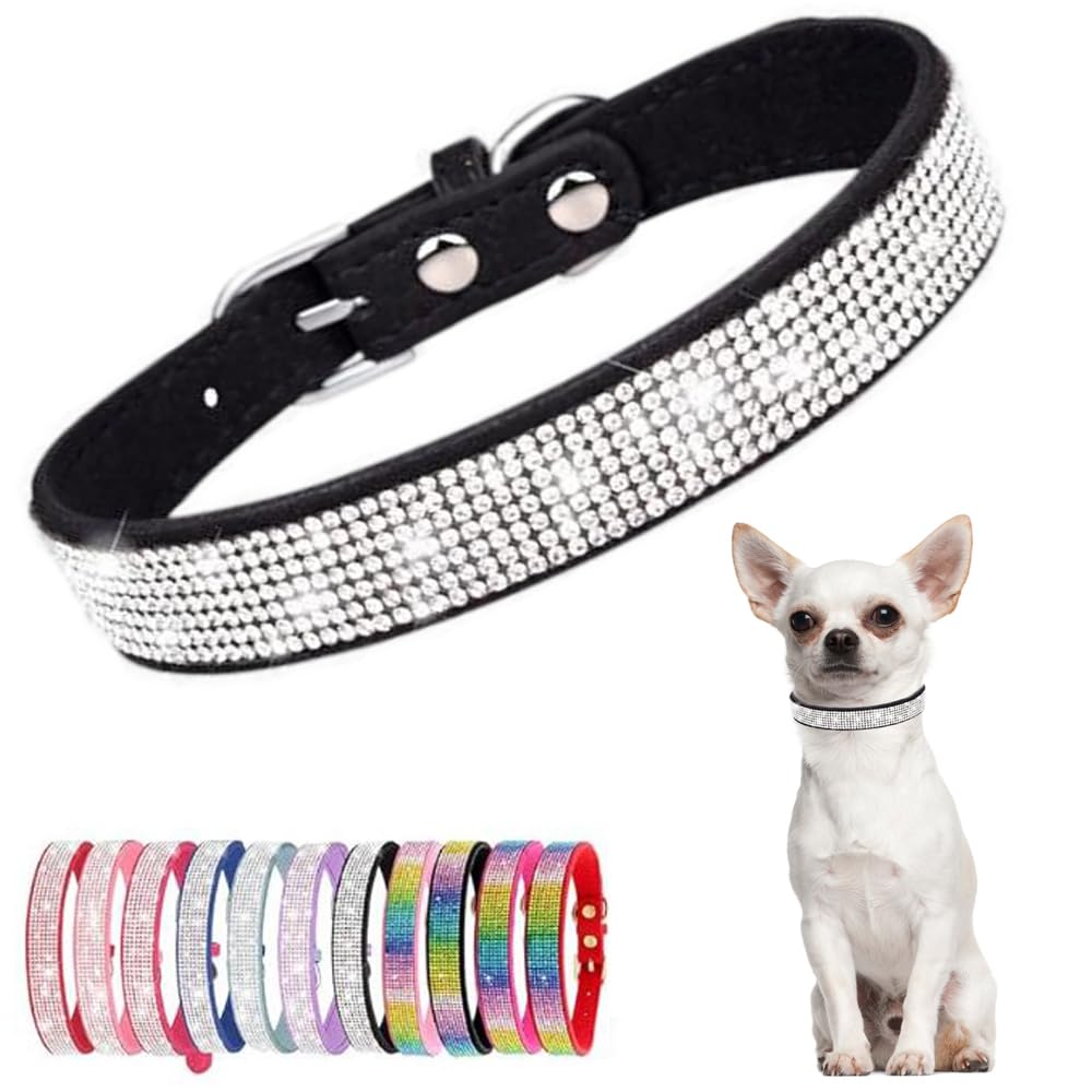 Black Bling Cat Collar, Rhinestone Dog Collars Girl Diamond Puppy Collar Female Sparkly Sparkle Jewelry Cute Adjustable For Xxs 