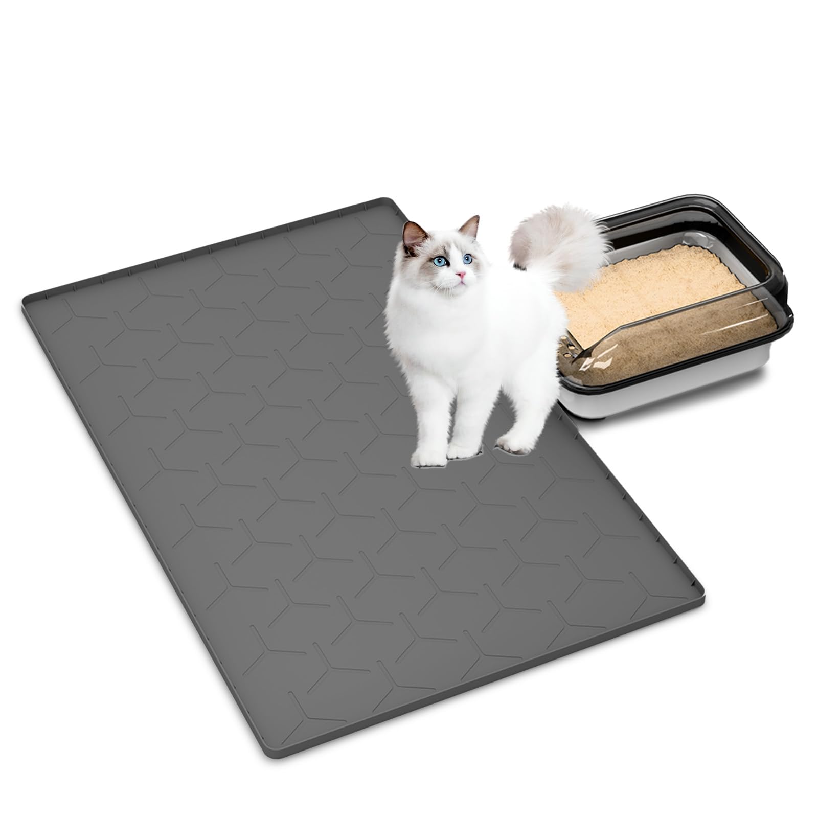 Bulkniu Large Silicone Cat Litter Mat: Easy To Clean Kitty Scratch Pad Soft And Waterproof Litter Box Trapping Mat (22''X34''-Da