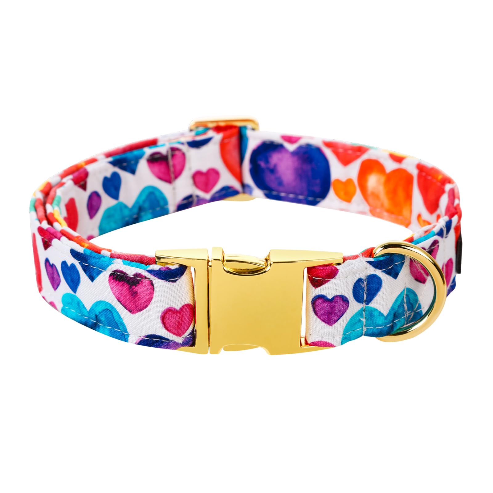 Lionet Paws Valentine Dog Collar, Heavy-Duty Cute Colorful Heart Pattern Pet Collar With Metal Buckle For Small Medium Dogs, Nec