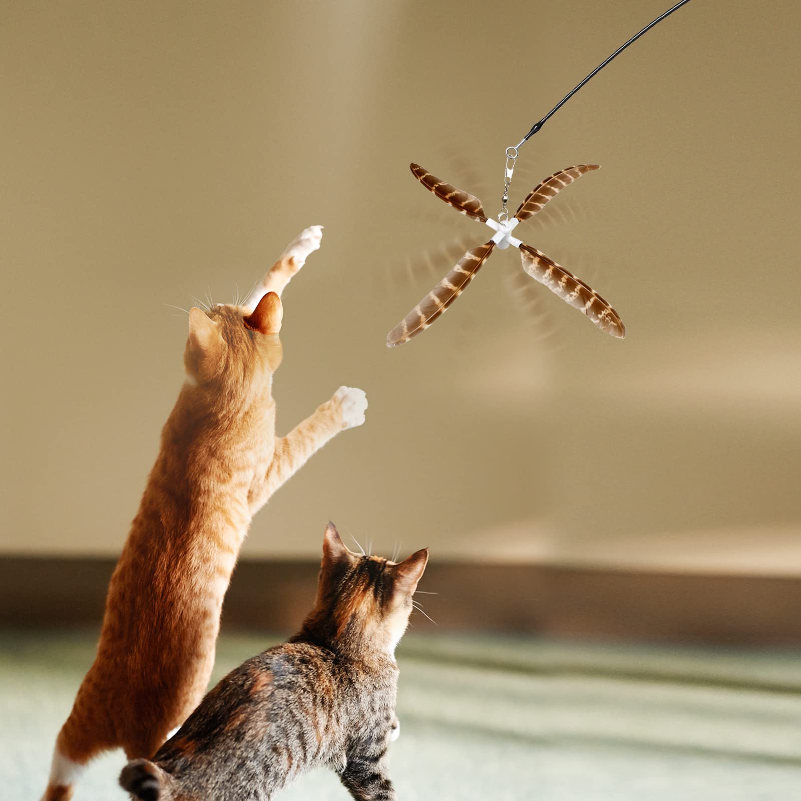 uahpet Natural Feather Cat Toys for Indoor Cats Retractable Kitten Wand 60inch Safe Hunting Distance Interactive Toys for Kitten