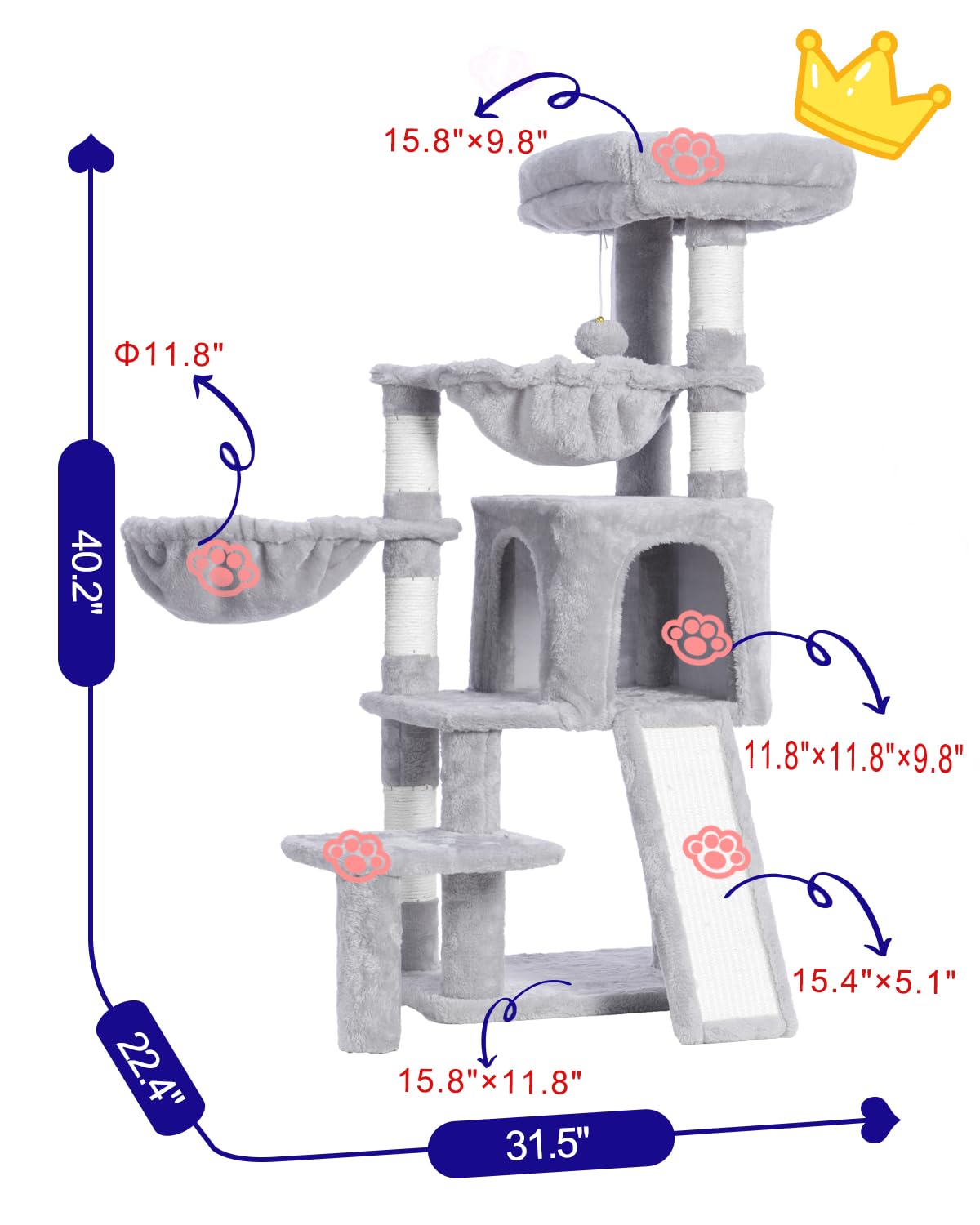 Gitelsnour Cat Tree, Cat Tower With Condo, 2 Baskets, Large Platform, Scratch Board, Cat Scratching Posts For Indoor Cats, Light