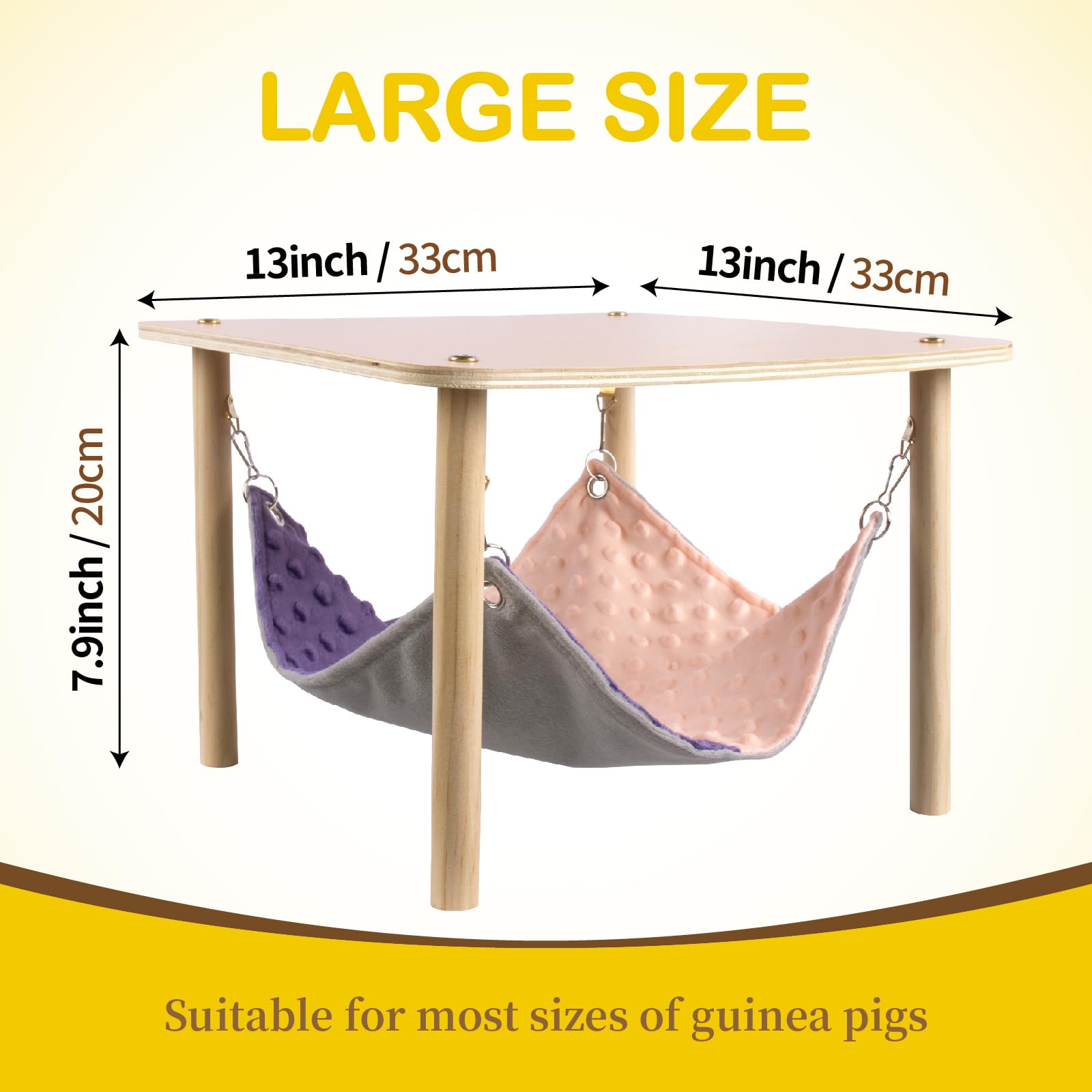 Besnew Enlarged Guinea Pig Hammock With Wooden Stand,Small Animal Hanging Bed Large Platform For Guinea Pigs Bunny Ferret Hamste