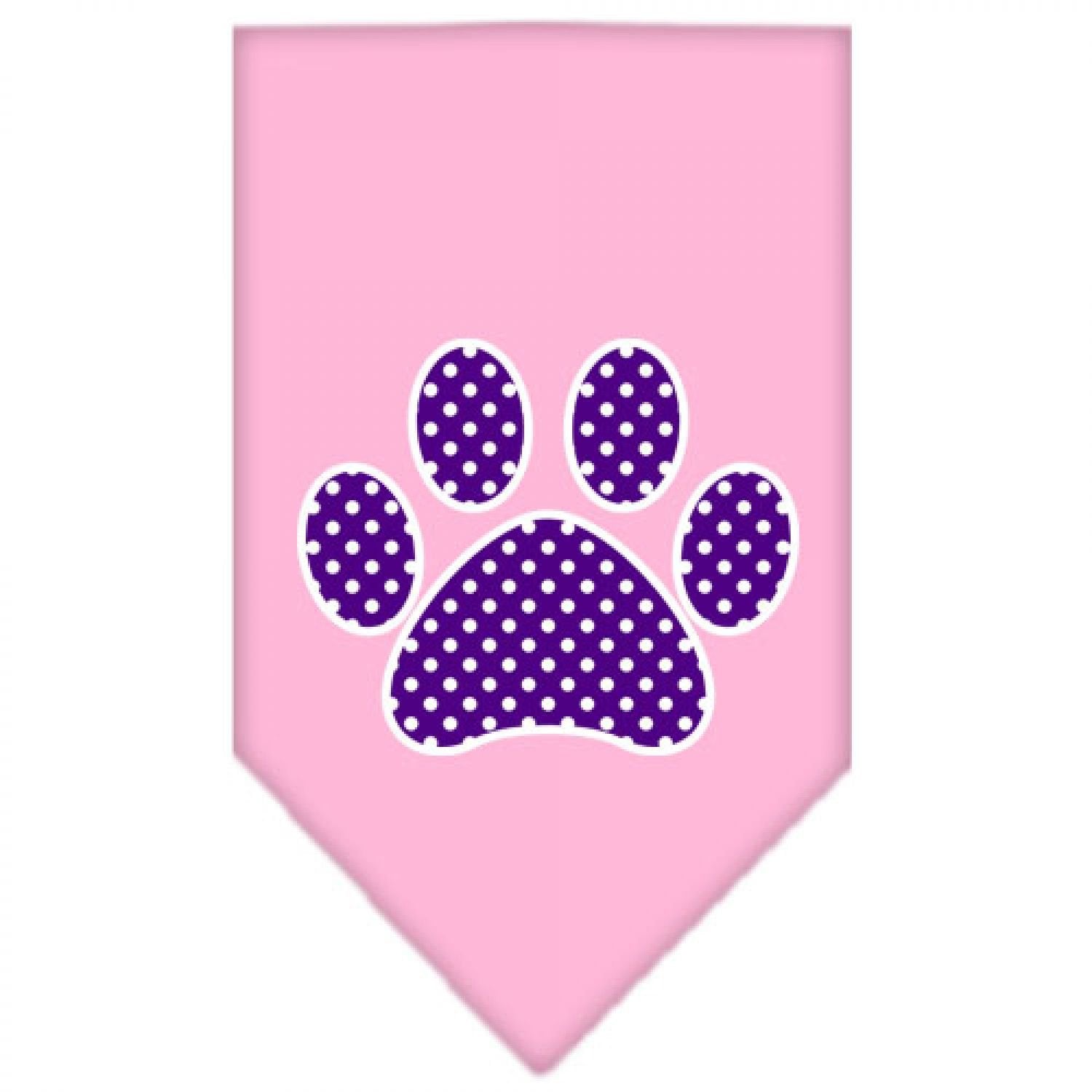Pet and Dog Bandana Screen Printed, &quot;Purple Swiss Dot Paw&quot; Light Pink Large