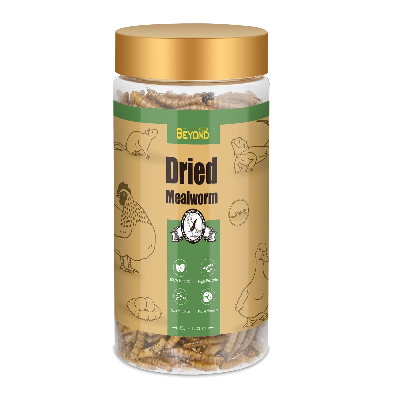 BeyondFeed Dried Mealworms - Premium High-Protein Feed for Chickens, Ducks, Birds, Reptiles, Fish, Hamster, Turtles and More (1.