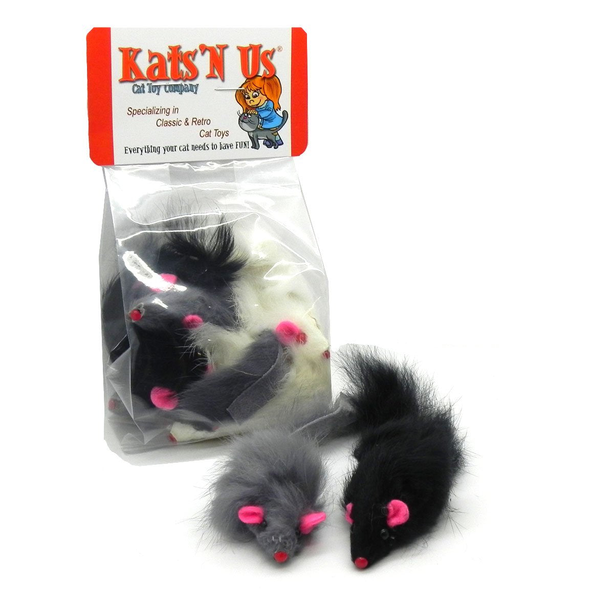 Fur Mouse Cat Toy - 5 Pak - Long Hair Mixed Colors