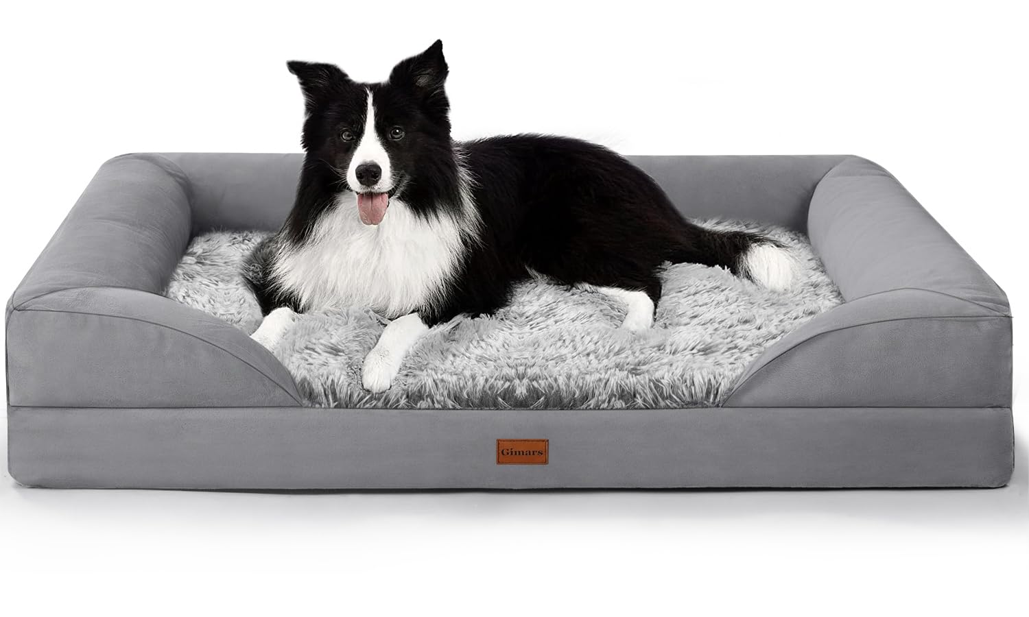 Gimars 3.7In Thickened Orthopedic Dog Bed For Large Dogs, Supportive L Dog Sofa Bed With Bolster & 28D Egg-Crate Mattress, Water