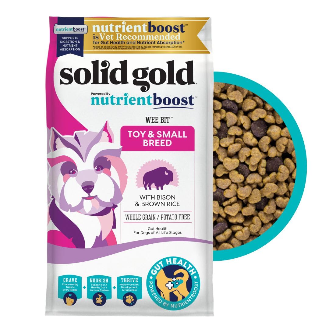 Solid Gold Toy & Small Breed Dog Food Dry Small Bites - Real Bison & Healthy Whole Grain Dogfood - Potato Free, High Fiber Healt
