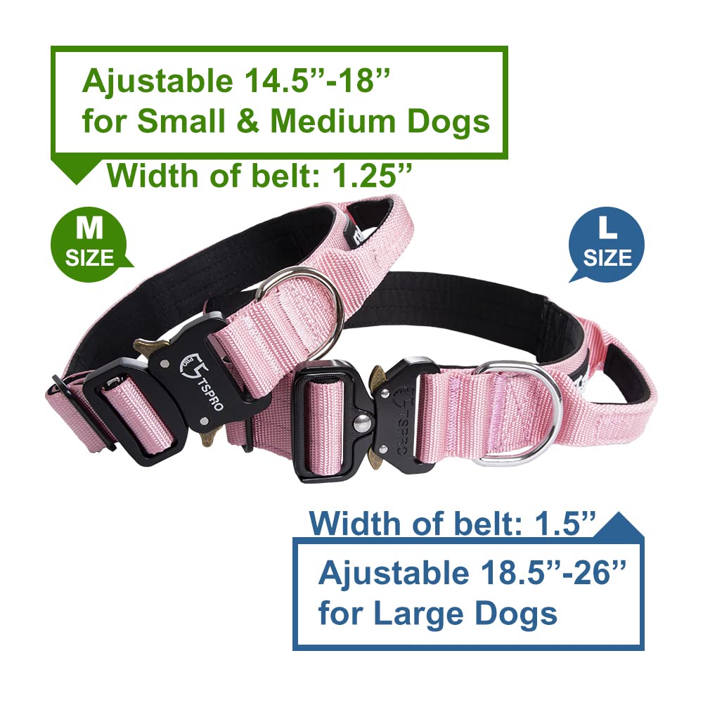 Tspro Premium Dog Collar With Handle Thick Dog Collar Adjustable Dog Collar Heavy Duty Quick-Release Metal Buckle Dog Collar For Small Or Medium To Extra Large Dogs(M-Pink)