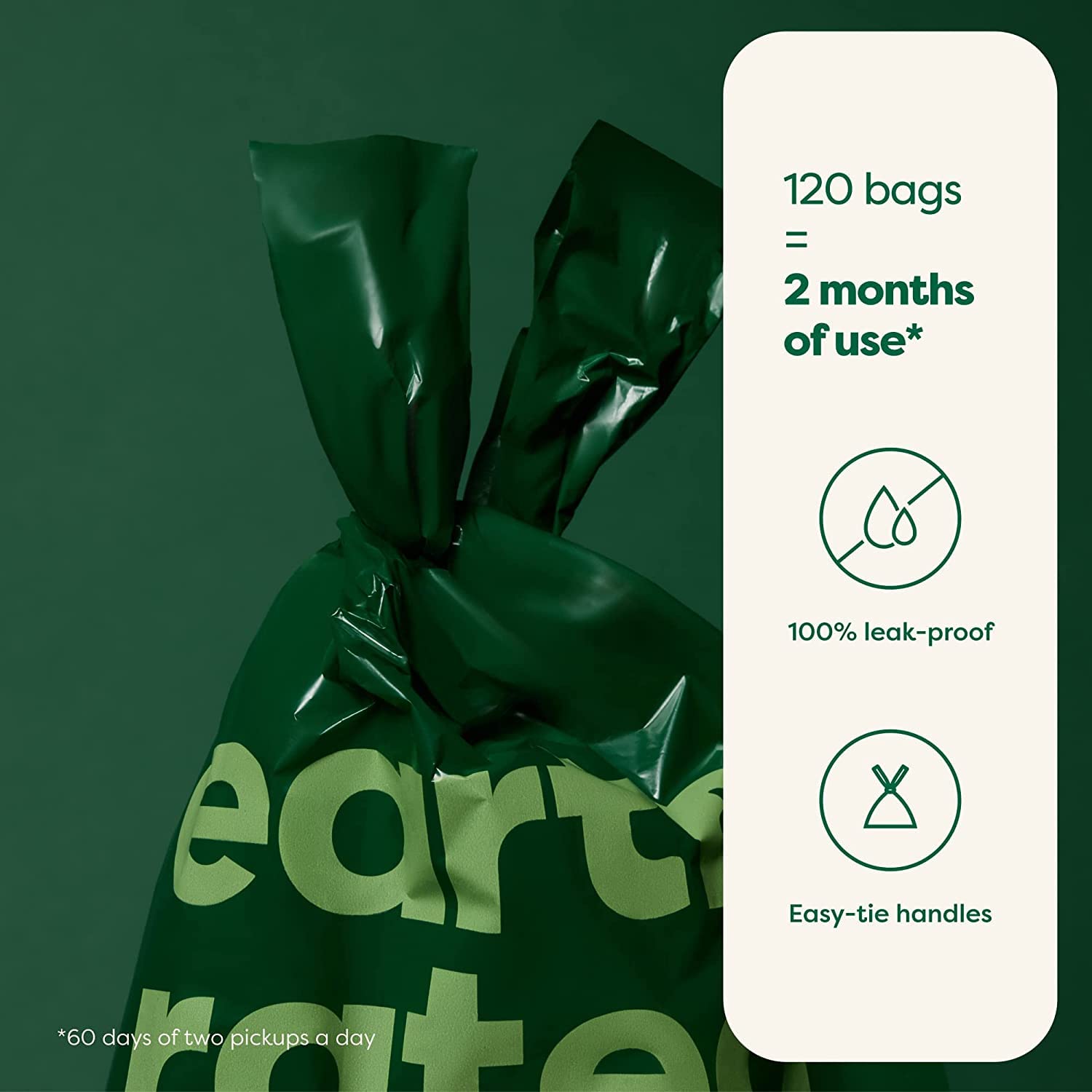 Earth Rated Dog Poop Bags With Handles, New Look, Easy Tie And Guaranteed Leakproof, Unscented, 120 Handle Bags