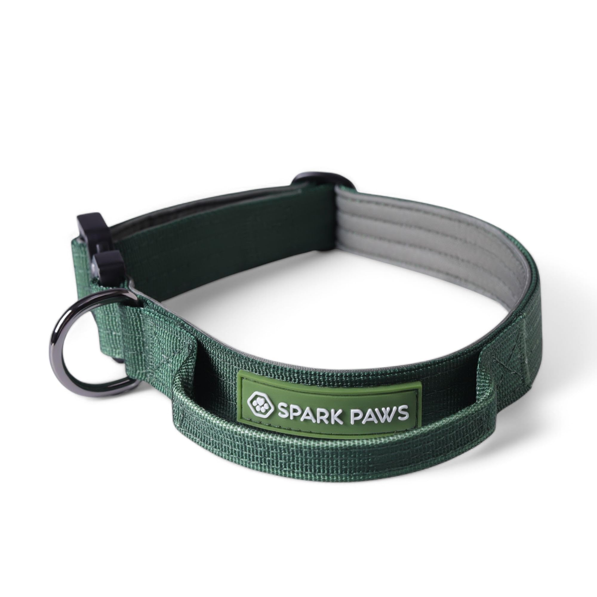 Spark Paws Tactical Dog Collar - Heavy Duty, Premium Quality, Thick And Durable For Large And Medium Dogs - Solid Green - Xs - 1