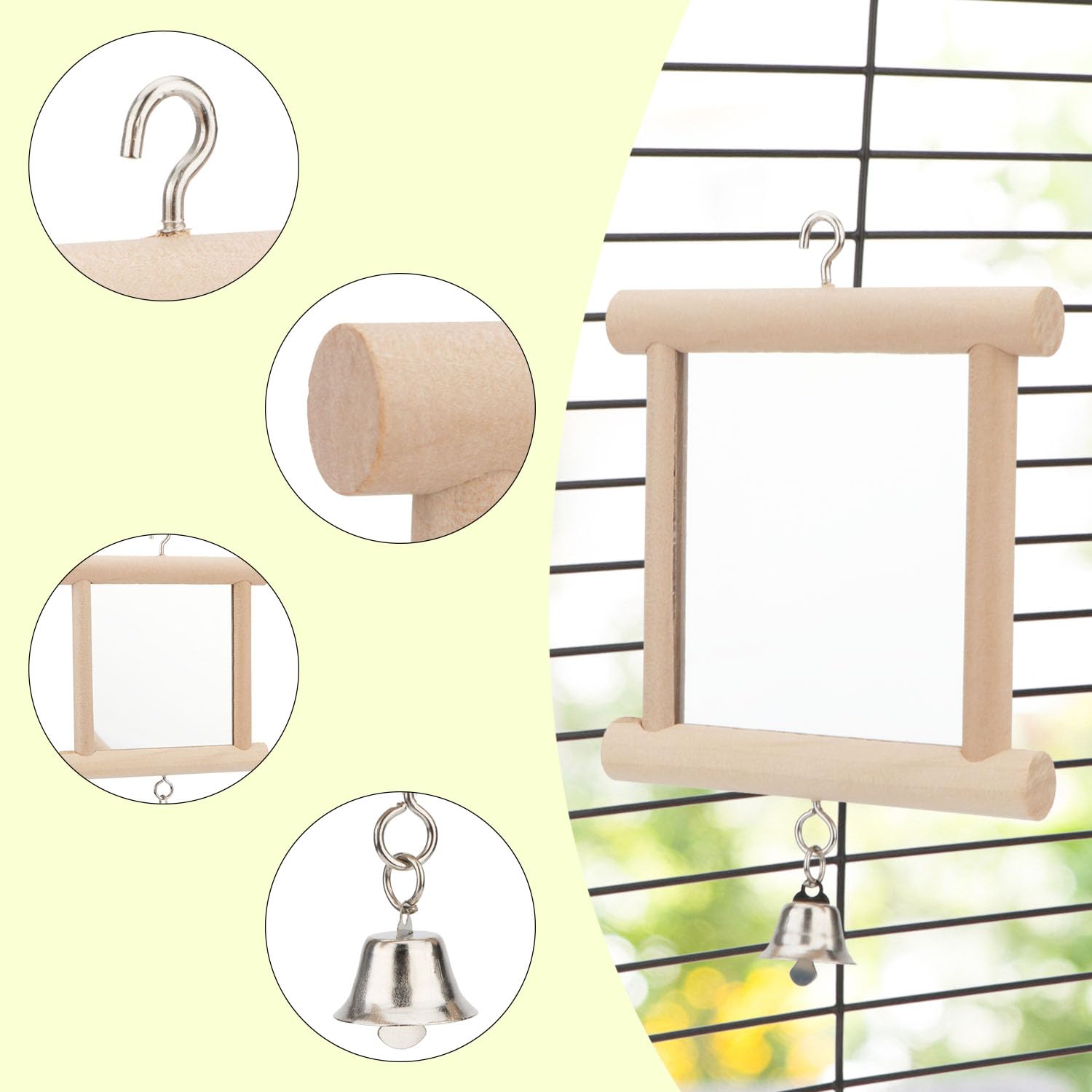 Hypeety Pet Bird Mirror With Bell Interactive Parrot Toy For Parrot Macaw African Greys Budgies Cockatoo Parakeet Cockatiels Conure Lovebird Cage Bells Mirror (C)