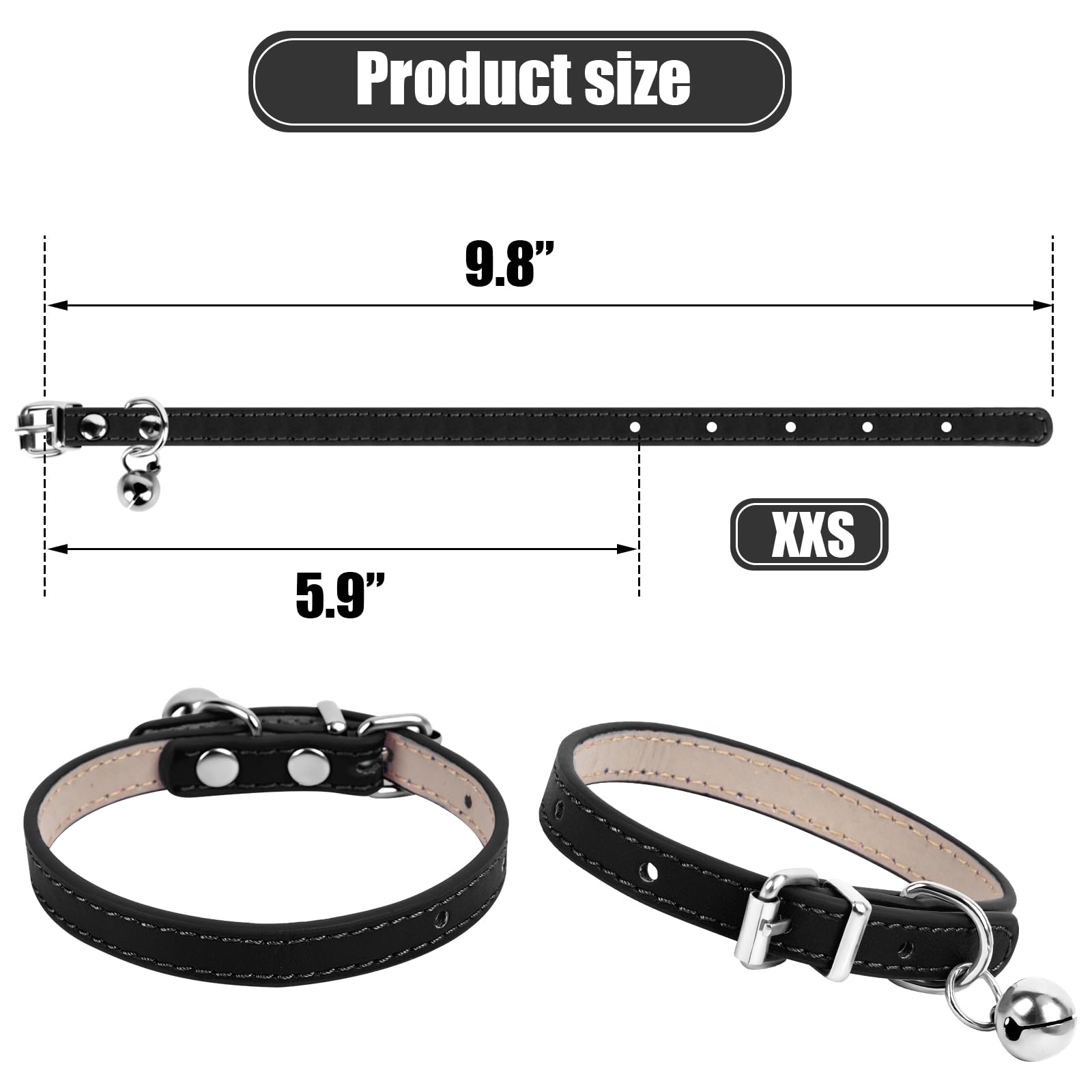 Chengfu Xxs Teacup Dog Collar - Black, 3/8 Inch Width For Small Dogs & Cats