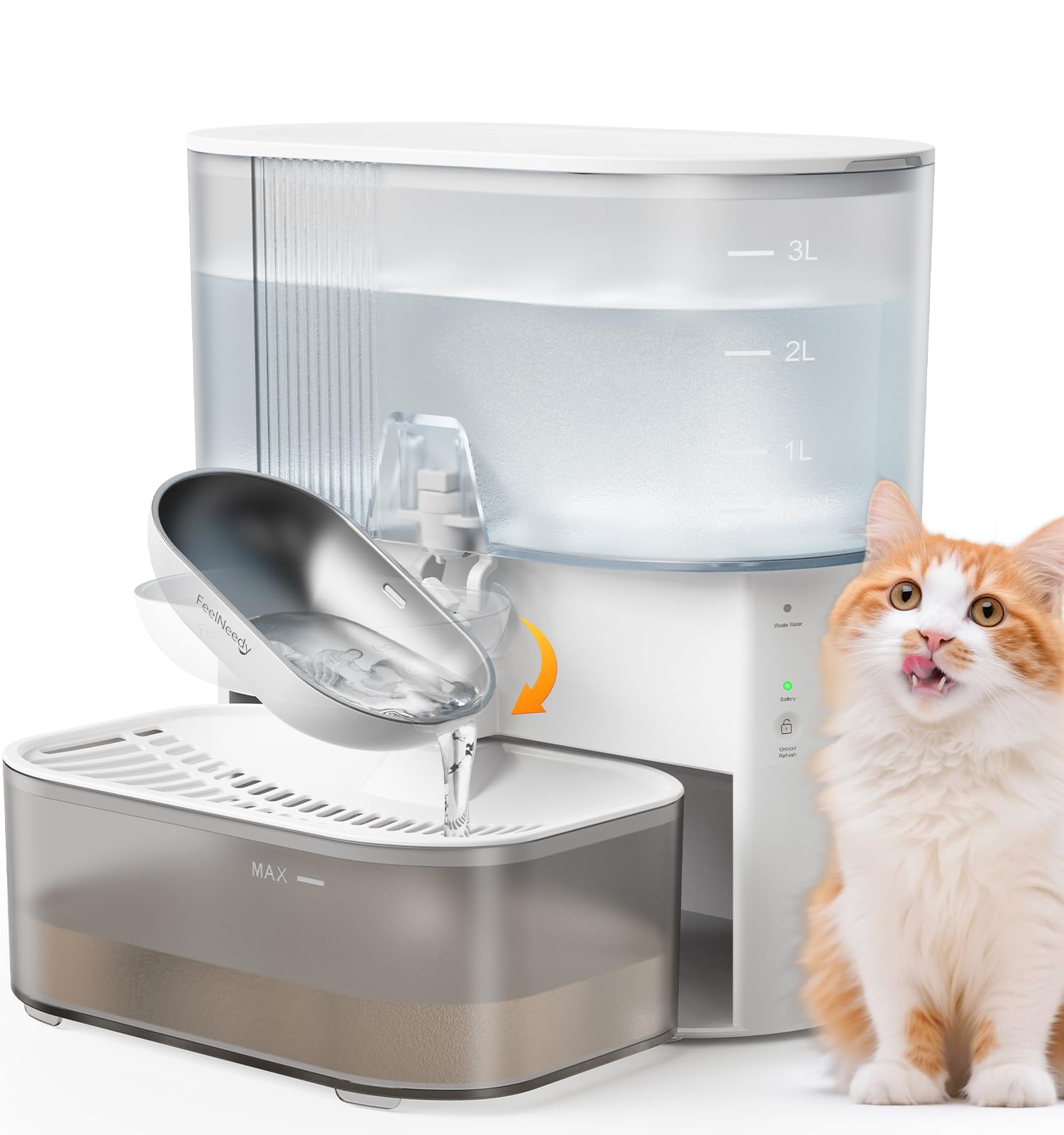 Wireless Cat Water Fountain No Filters, Wastewater Separation, FEELNEEDY Stainless Steel Bowl, 3.5L Pet Water Fountain for Cats 