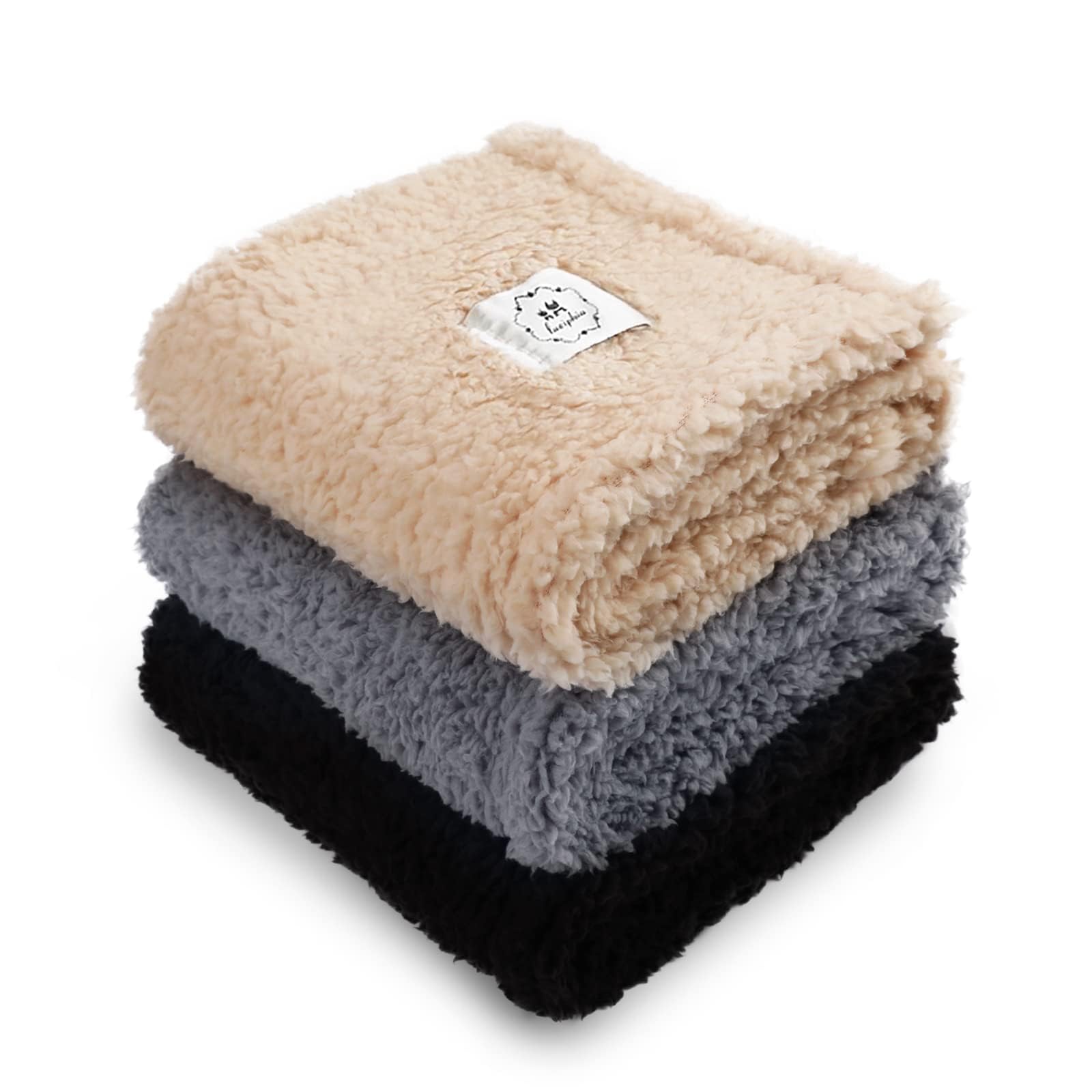 1 Pack 3 Calming Blankets Fluffy Premium Fleece Pet Blanket Soft Sherpa Throw for Dog Puppy Cat Beige/Black/Grey Large (41  x31 