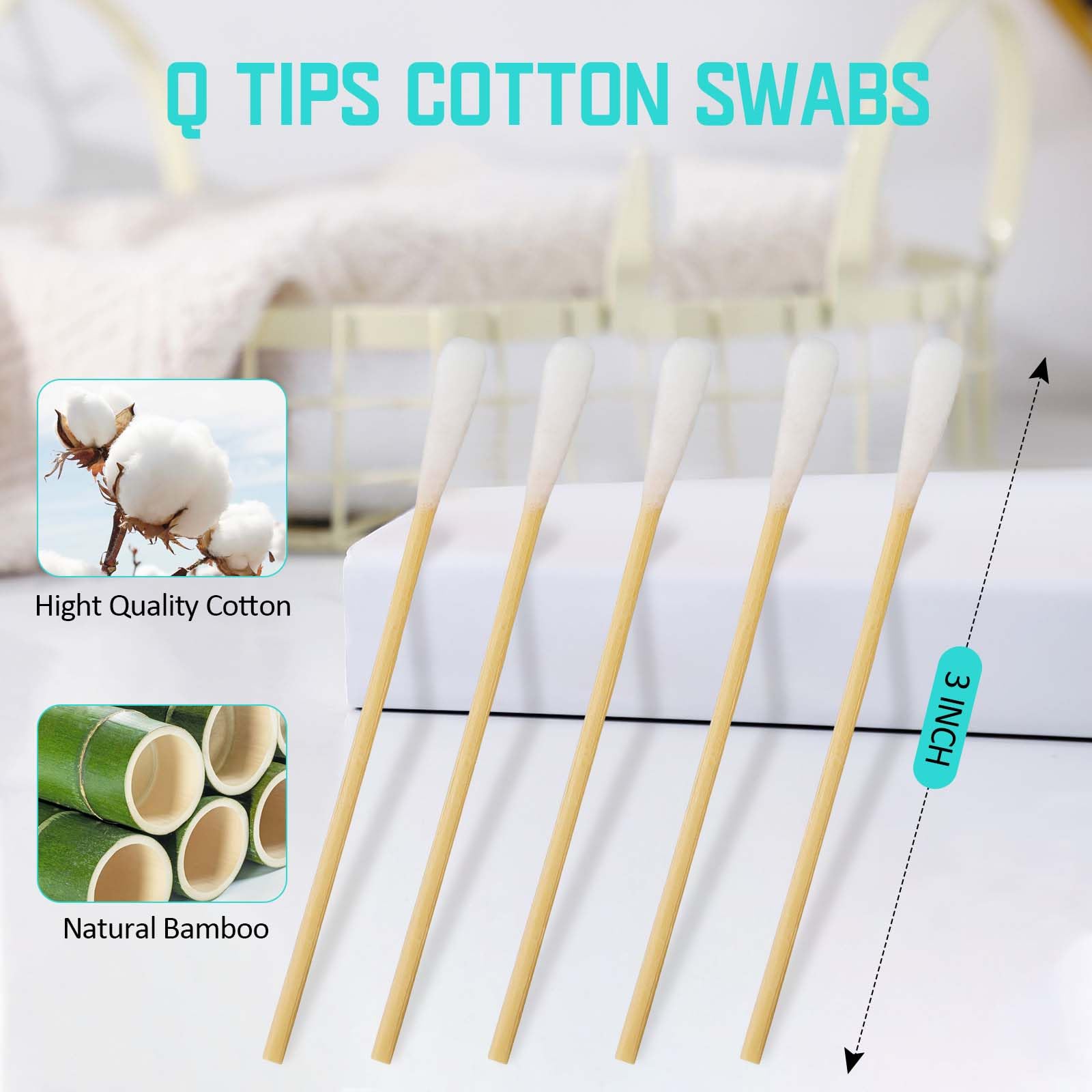 AkoSlale Q Tips for Ears, Bamboo Q Tips with Holder, 600pcs 3 Inch Biodegradable Cotton Swabs for Ears, Cat Ear Cleaner, and Mak