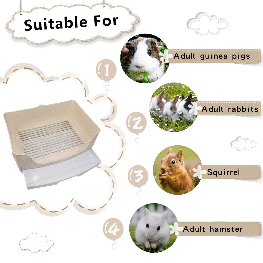 Pinvnby Large Rabbit Litter Box Bigger Pet Litter Pan Trainer With Drawer Corner Toilet Box For Adult Guinea Pigs Chinchilla Ferret Hedgehog Small Animals(Brown)