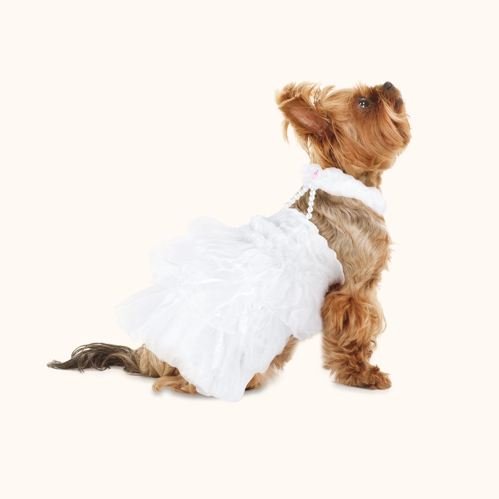 Shiaomin Dog Wedding Dress Bride Outfit With Pearl Necklace And Rose Pet Princess Dress Apparel For Puppy Dog Cat (Large)