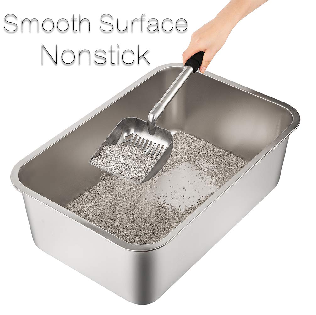 Yangbaga Stainless Steel Litter Box For Cat And Rabbit, Large Size With 8In High Sides And Non Slip Rubber Feet. Odor Control, Non Stick Smooth Surface, Easy To Clean, Never Bend