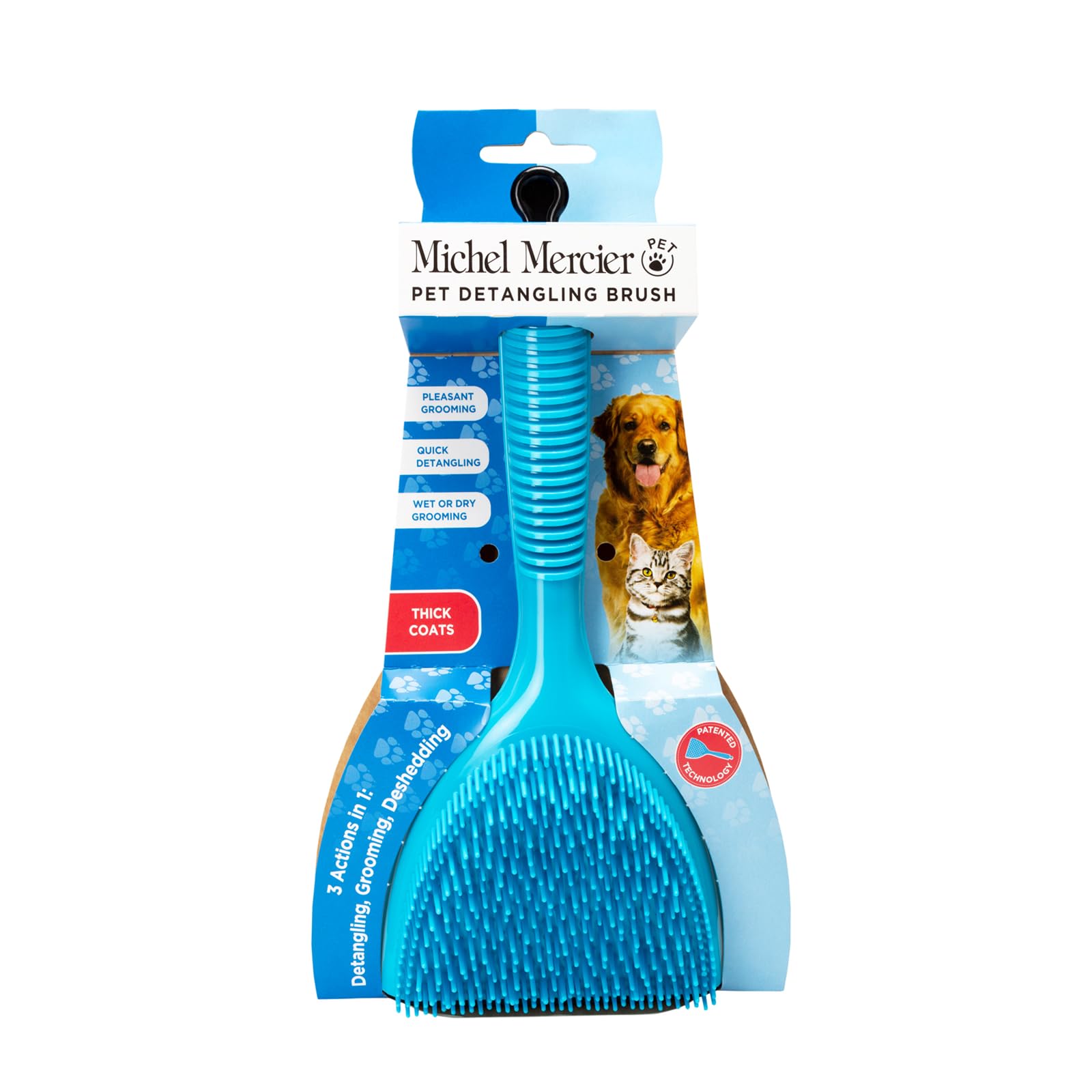 Michel Mercier Pet Detangling Brush Thick Fur - Gentle Pet Brush For Grooming, Detangling, Deshedding - Cat Brush And Dog Brush For Shedding - 1 Pc
