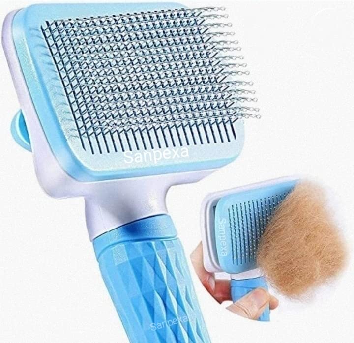 Sanpexa Dog Hair Grooming Brush, Dog Cat Shedding Brush Comb With Handle, Pet Grooming & Cleaning Slicker Self Cleaning Hair Bru