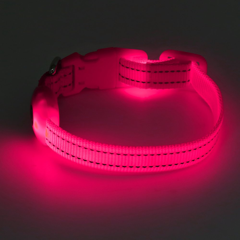 Bseen Led Dog Collar Light - Usb Rechargeable Glow In The Dark Puppy Collar, Light Up Dog Collars For Small Dogs, Safety Dog Lights For Night Walking (Pink, Xs)