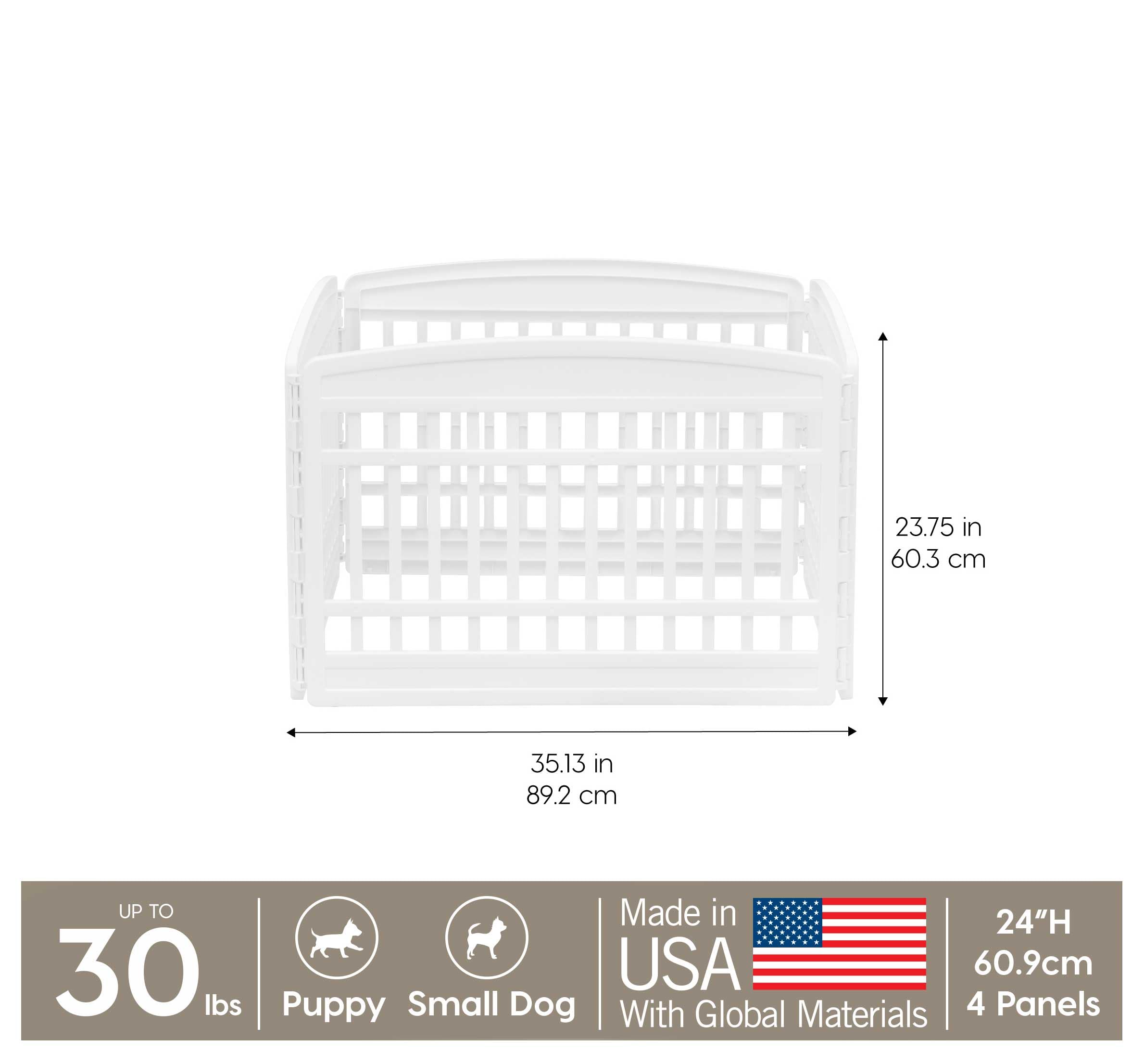 Iris Usa 24' 4-Panel Puppy Playpen, 35 X 35 X 24, Puppy Fence, Dog Playpen, Dog Play Pen Indoors, Pet Fence, Small Pets, White