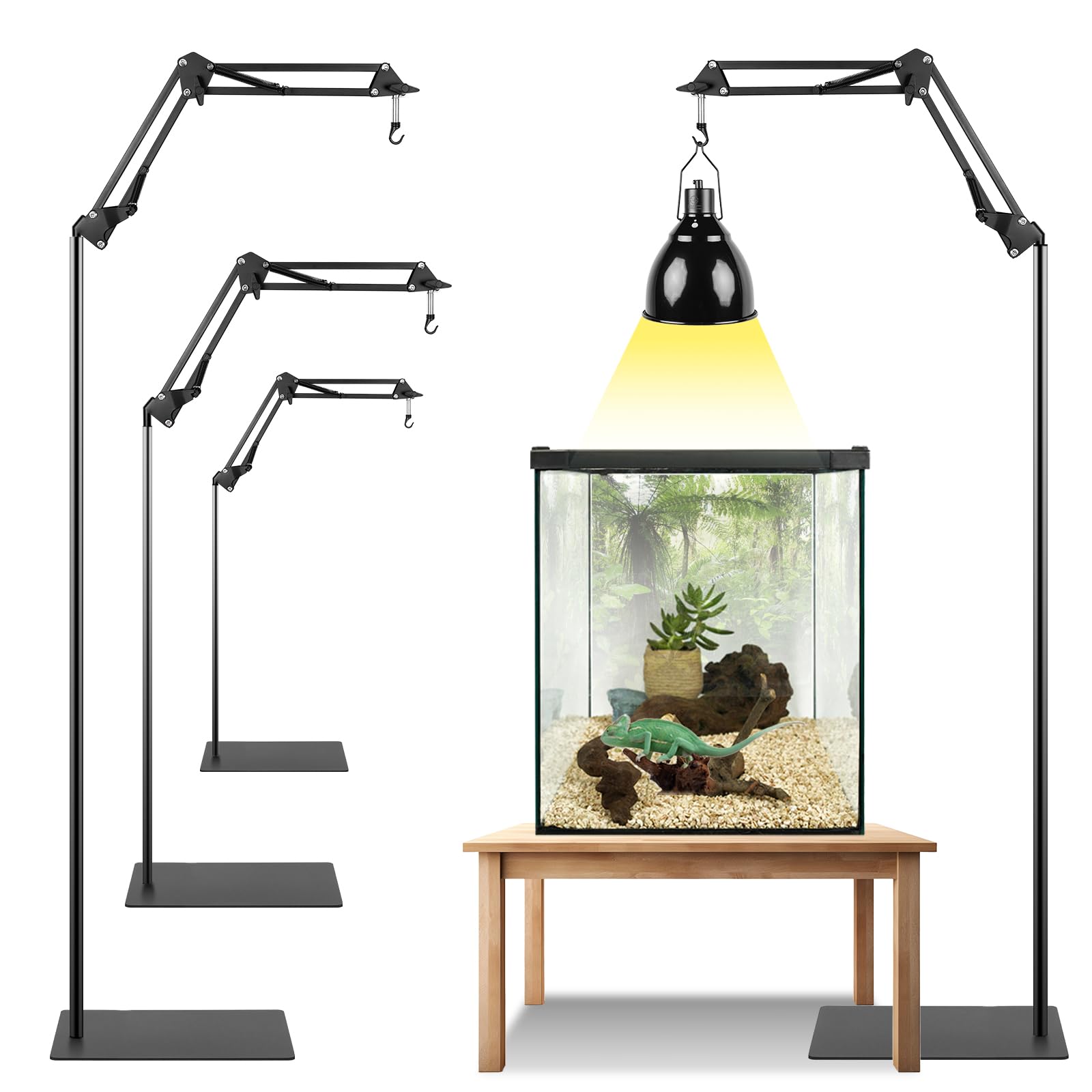 Betazooer 360 Adjustable Reptile Lamp Stand | Heavy Duty Metal Heat Lamp Holder (12-54In) For Bearded Dragons, Snake Tanks | 180