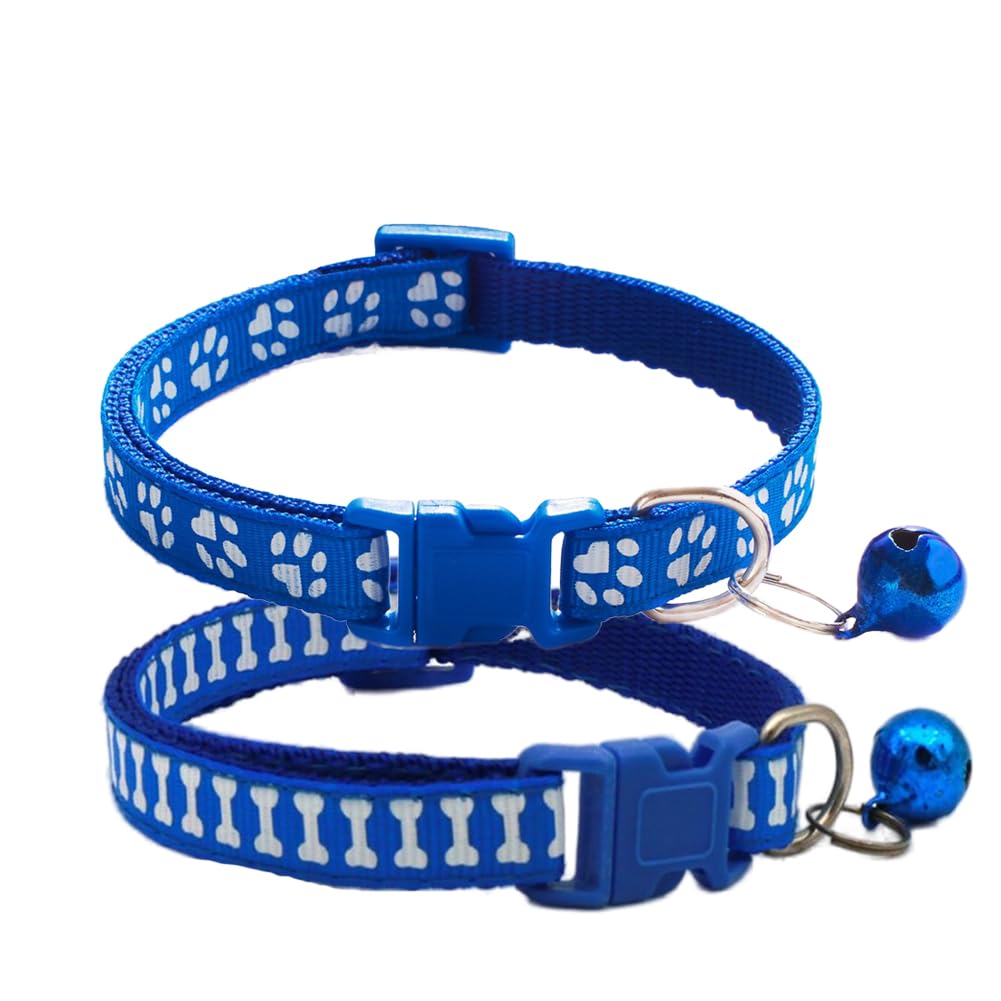 Xs Dog Collar With Bell, 2-Pack Basic & Bone Dark Blue Cat Collars With Bells Puppy Collar For Xxs Xs Small Tiny Pet Dogs Female
