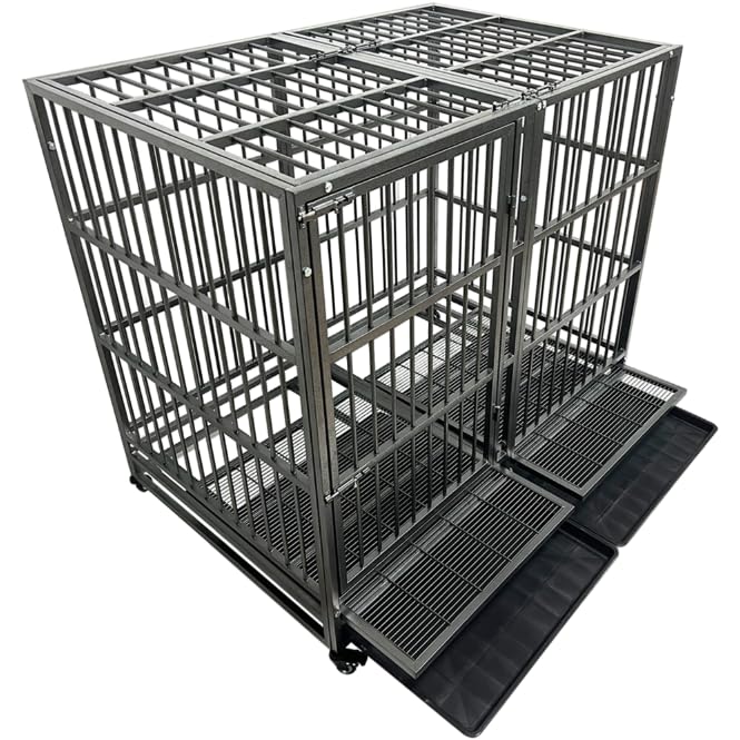 Boldbone 54/48/42/38 Inch Heavy Duty Indestructible And Escape-Proof Dog Crate Cage Kennel For Large Dogs, High Anxiety Dog Crat