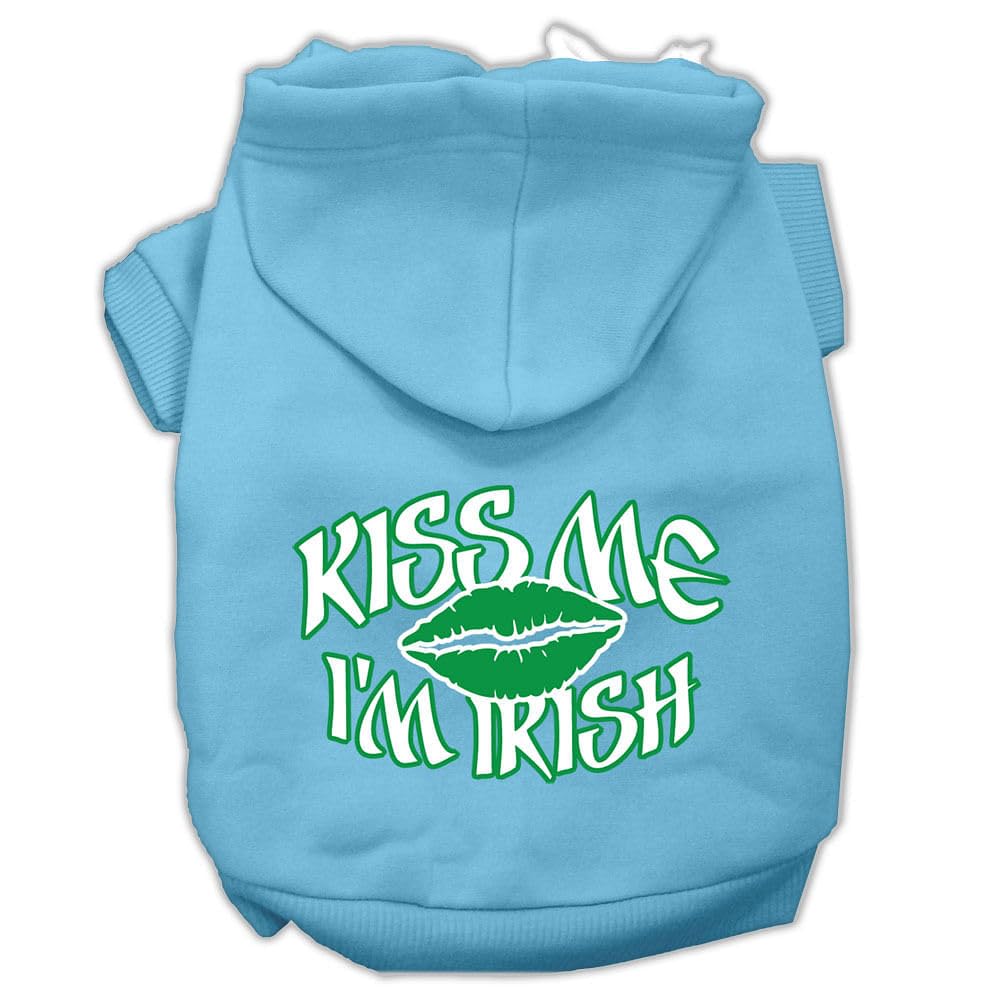 Pet Dog & Cat Hoodie Screen Printed, Kiss Me I'm Irish Baby Blue SM (3-6 lbs.)
