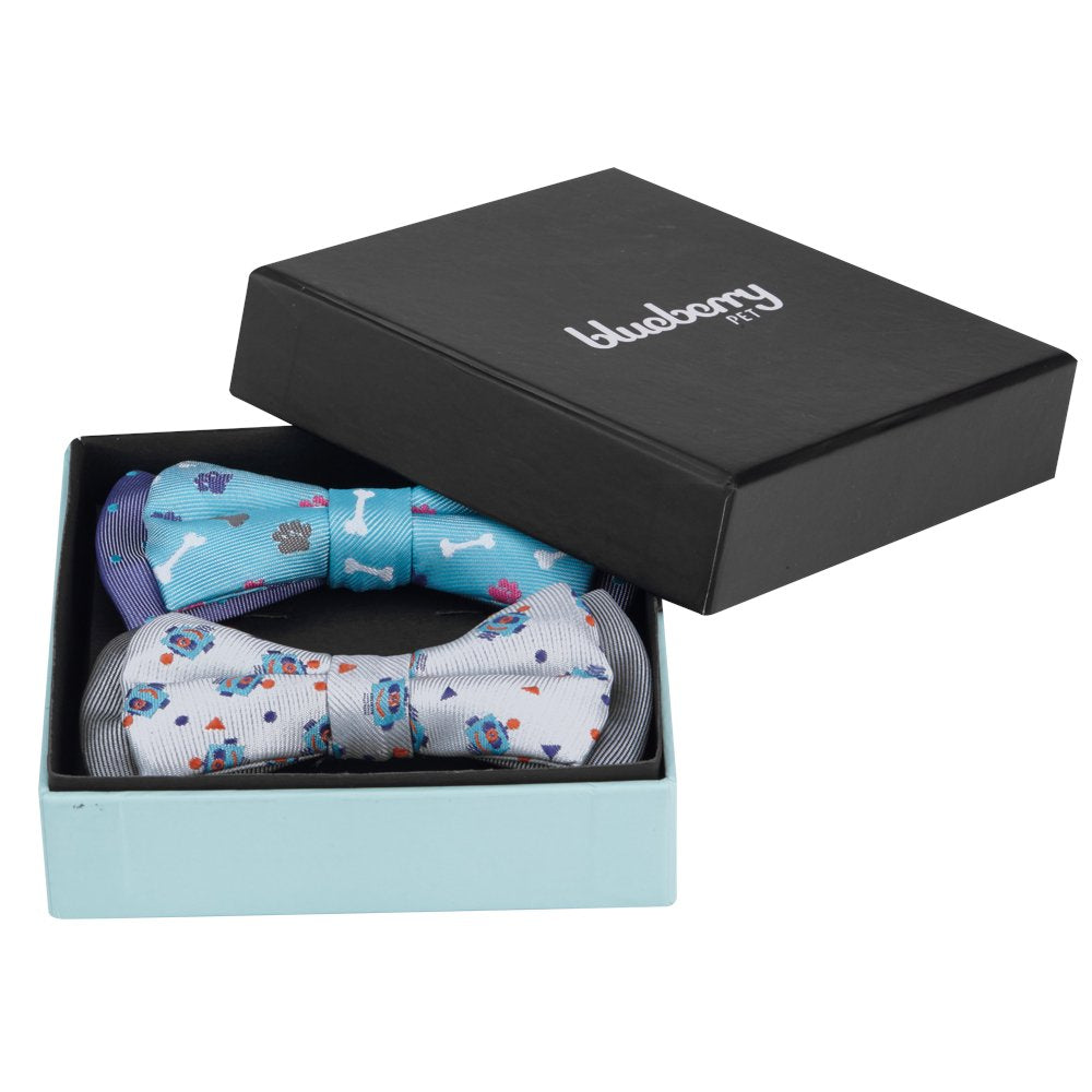 Blueberry Pet Gift Box With Pack Of 2 Handmade Dog Cat Bow Tie, Go For Fun Designer Bowtie Set, 4' * 2.5'
