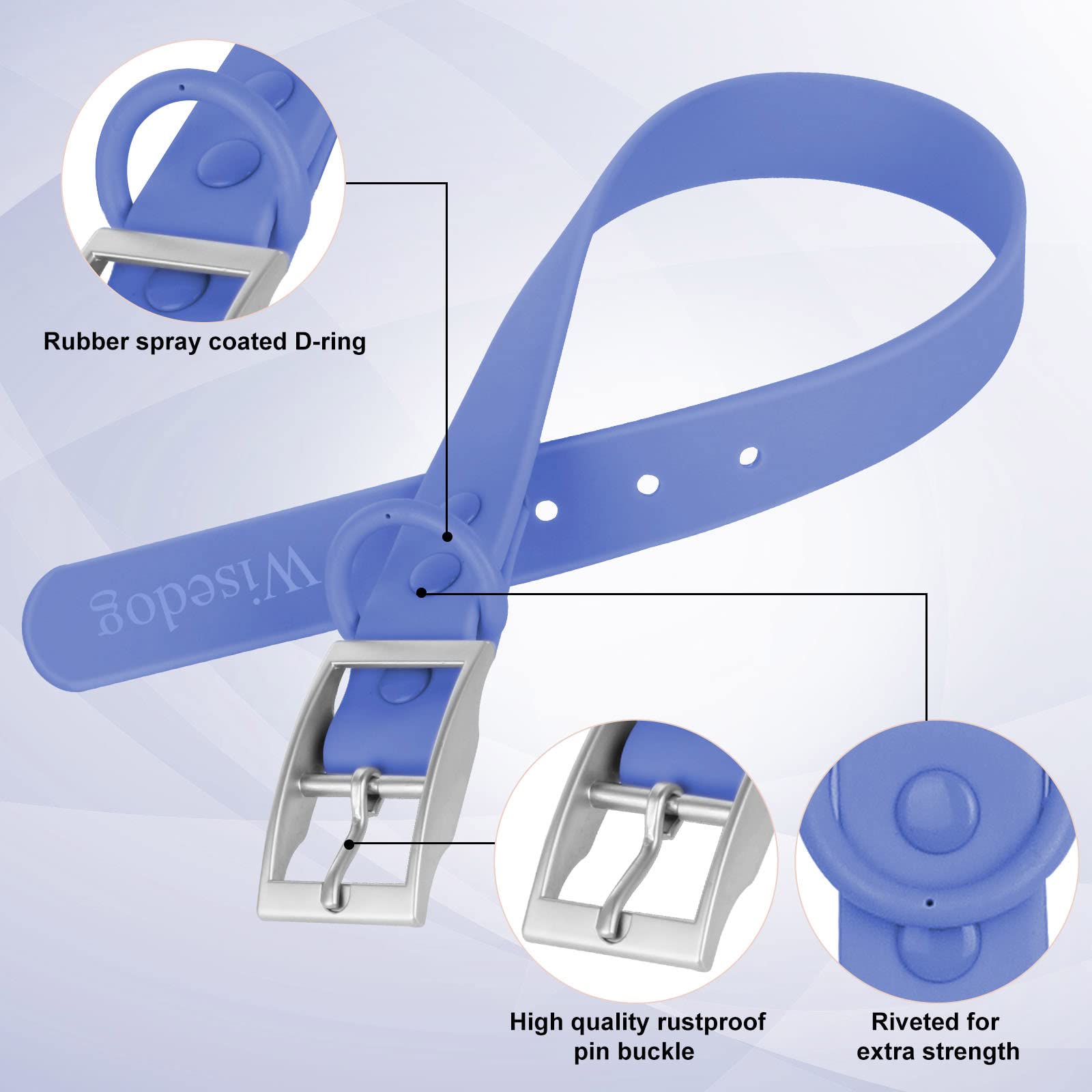 Wisedog Waterproof Dog Collar: Multiple Adjust 8.5” To 32.6”, Soft Rubber Coated Webbing, Easy To Clean, For Small Medium Large Dogs (L(Length:15'-19'; Width:1'), Blue)