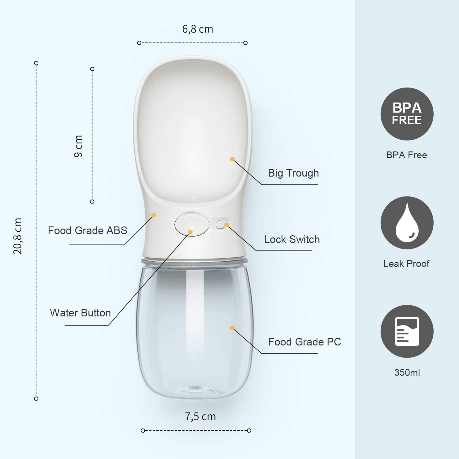 DEYAcE Dog Water Bottle, Leak Proof Portable Pet Water Bottles for Dogs, Puppy Water Dispenser with Drinking Feeder for Travel