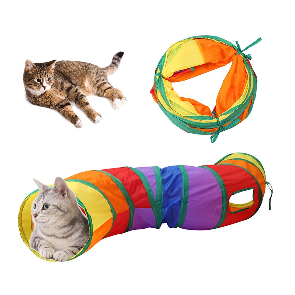 Andiker Cat Tunnel, S-Shape Cat Tunnel Pet Tube Collapsible Play Toy Indoor Outdoor Toys For Exercising Hiding Training And Running Cat Puzzle Toy With 2 Side Holes (Multi-Colored)