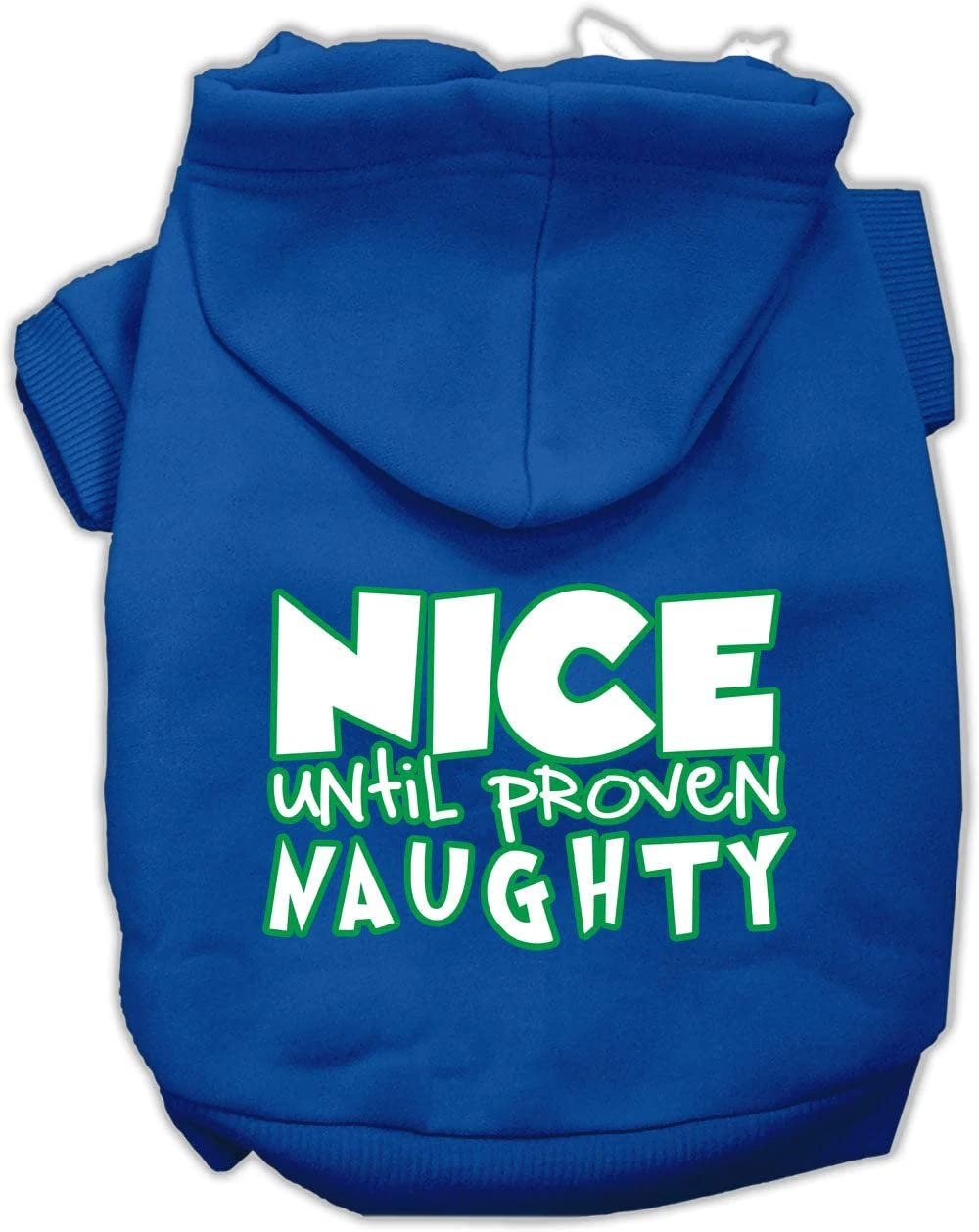 Christmas Pet, Dog & Cat Hoodie Screen Printed, 'Nice Until Proven Naughty' Gray Sm (3-6 Lbs.)